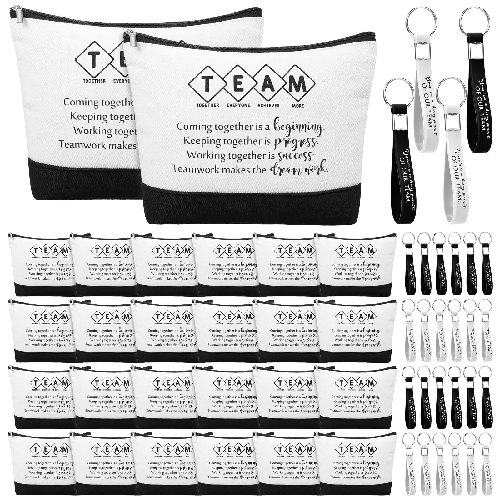 48 Pcs Inspirational Canvas Makeup Bags & Keychains Set - Bulk Employee Appreciation Gifts for Women, Teachers & Team Members - Perfect for Corporate Events, Teacher Appreciation Week & Motivational Gifts