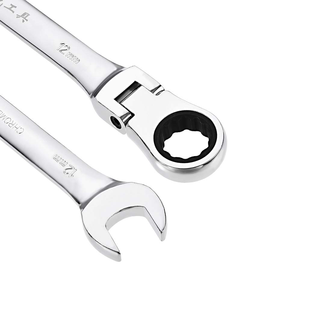 uxcell 2-Piece 12mm Flex-Head Ratcheting Combination Wrench Set - Metric 72-Tooth 12-Point Ratchet Box End Spanner Tools (Cr-V Steel) - Ideal for Automotive Repair, Plumbing & DIY Projects
