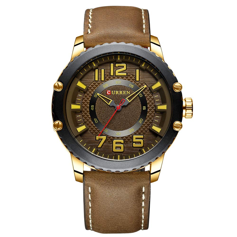 Men's Casual Fashion Leather Strap Quartz Wristwatch - Waterproof Military Style Watch for Everyday Wear | Perfect for Office, Outdoor Activities & Gifts