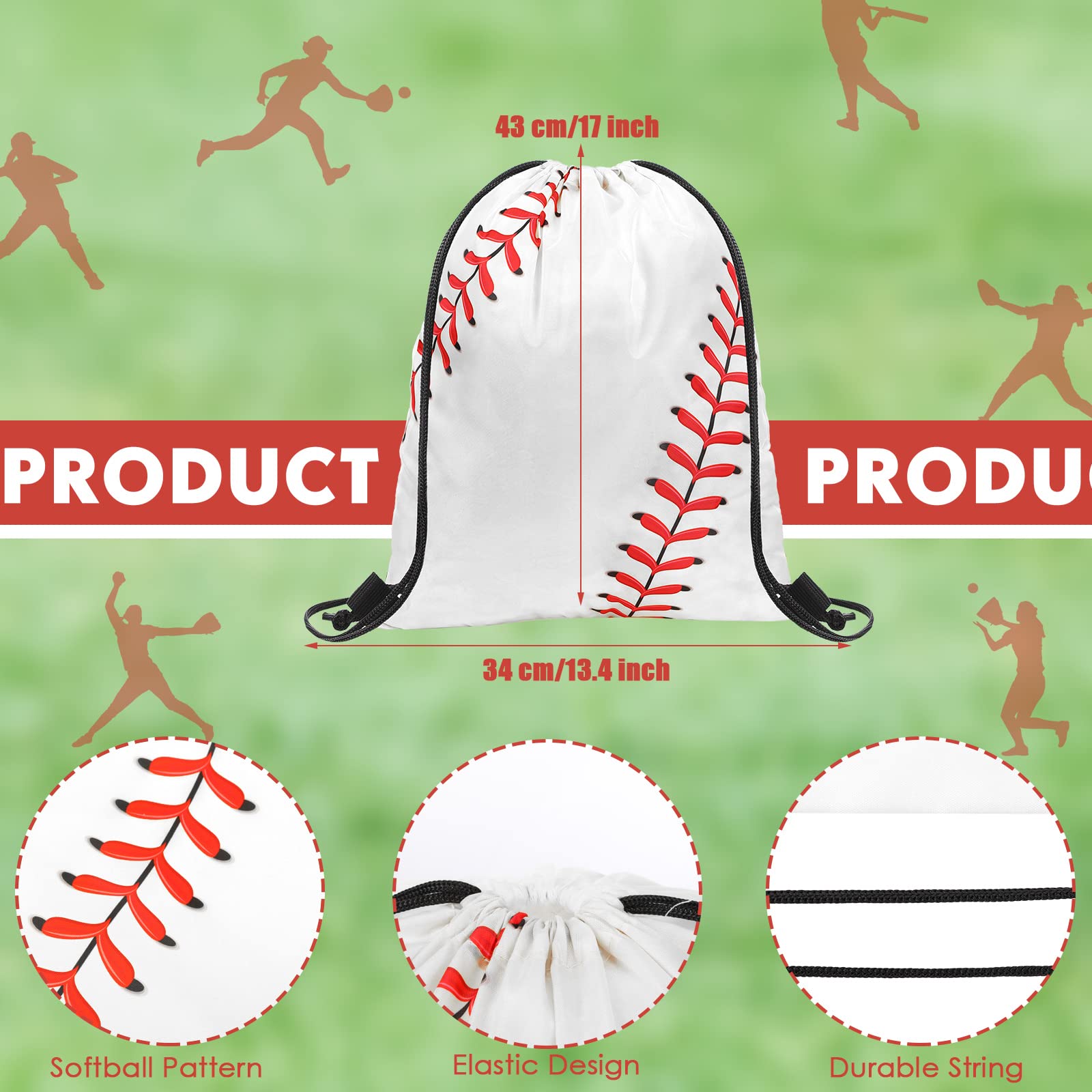 24 Pack Baseball Drawstring Bags - Sports Gym Backpack Sack for Team Gifts, Party Favors & Goodie Bags - Perfect for Baseball Games, Gym Workouts & School Events