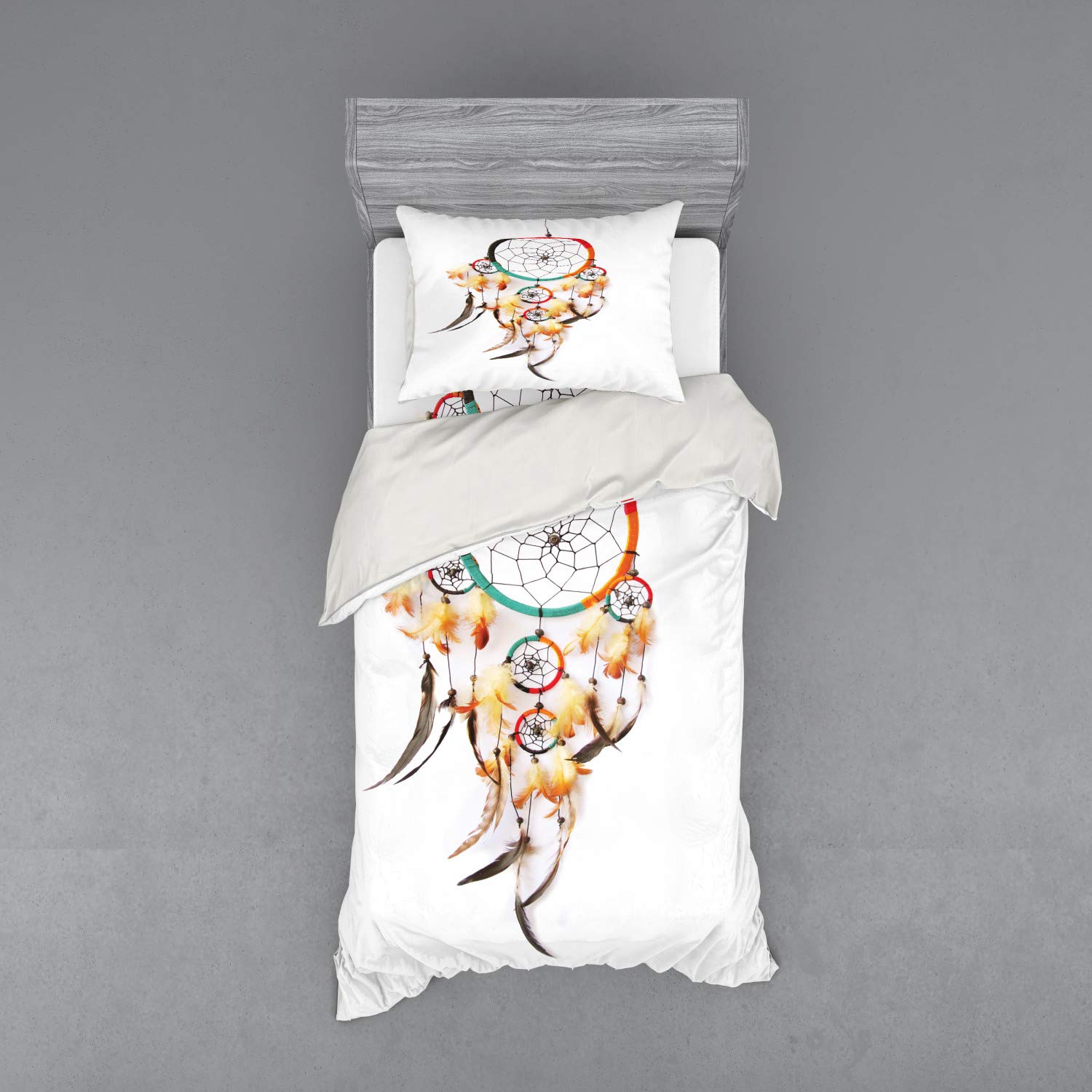 Ambesonne Tribal Bedding Set | 3-Piece Bohemian Dreamcatcher Duvet Cover with Sham & Fitted Sheet | Twin Size Multicolor Retro Style | Perfect for Boho Bedroom Decor & Guest Room Styling