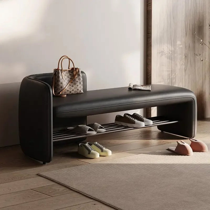 Premium Leather Shoe Changing Bench with Sturdy Iron Base - Customizable Design for Entryway, Bedroom & Dressing Room - Perfect for Home Organization & Shoe Storage