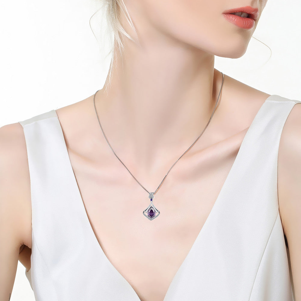 Sterling Silver Flower Teardrop Pendant Necklace with Simulated Amethyst & Blue Topaz | Elegant Jewelry Gift for Women | Perfect for Weddings, Parties & Special Occasions