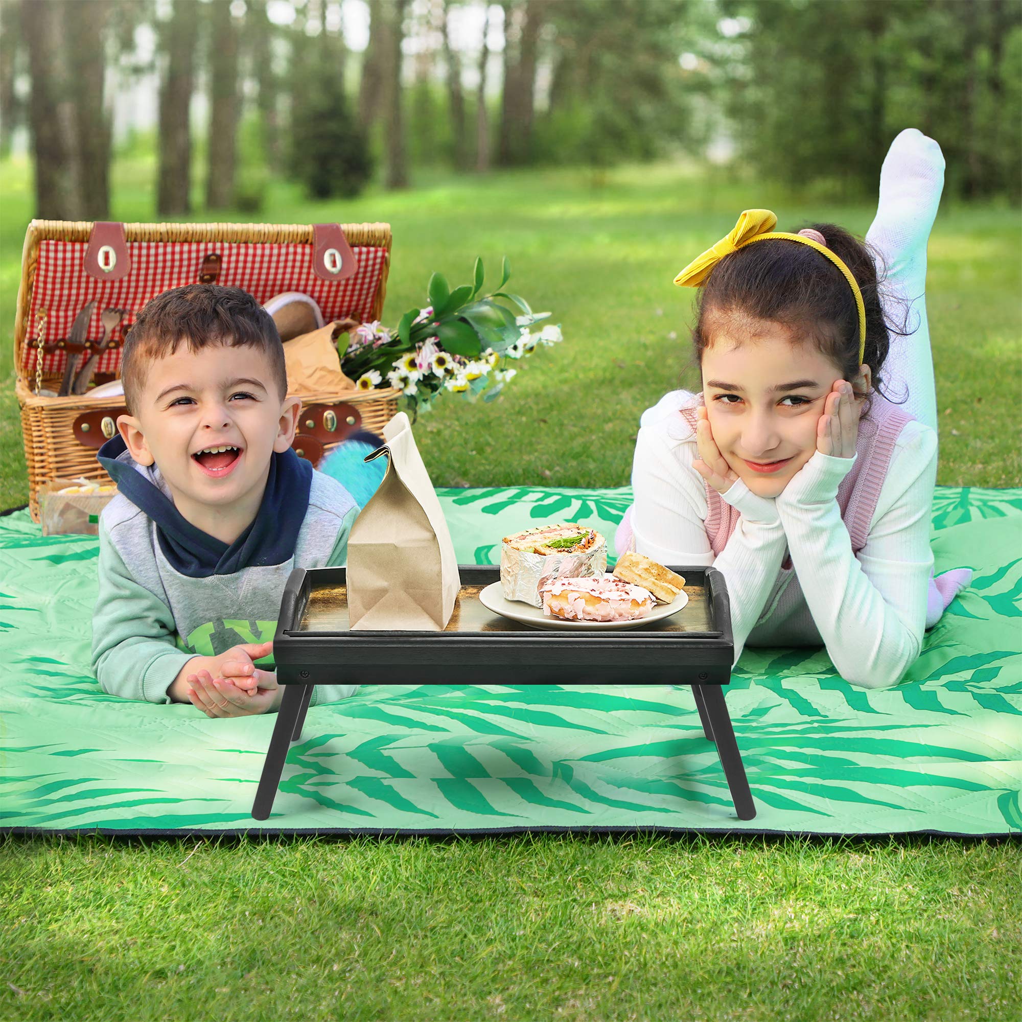 SONGMICS Bamboo Bed Tray with Folding Legs - Breakfast & Laptop Tray for Sofa/Bed Use