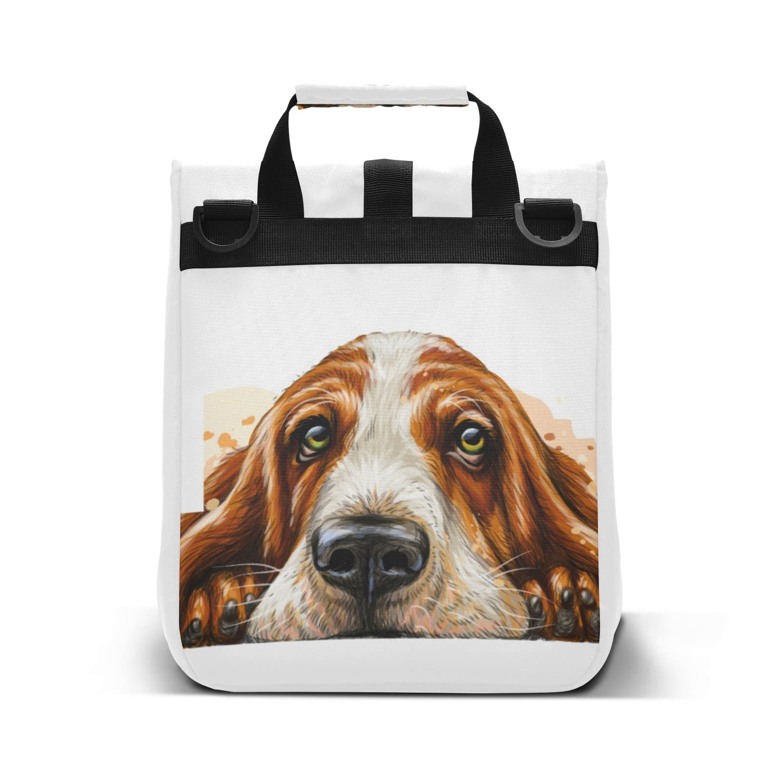 Insulated Leakproof Lunch Bag for Women & Men - Foldable Cooler Tote with Adjustable Shoulder Strap for School, Office, Picnic | Basset Hound Design Lunch Box for Work, Travel & Outdoor Activities