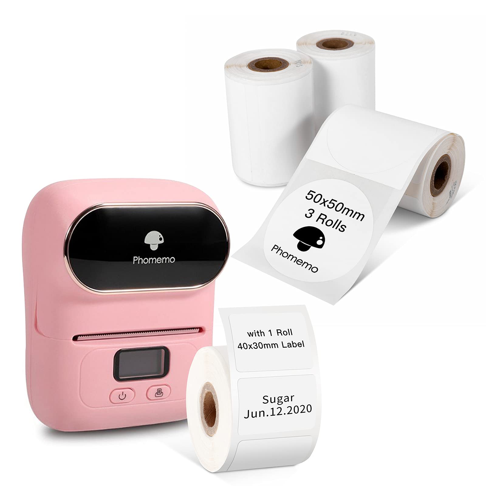 Phomemo M110S Bluetooth Label Maker with 3 Rolls Circle Labels - Portable Label Printer for Business, Barcodes, Crafts, Retail & Home Organization | iOS & Android Compatible | Pink | Perfect for Office, Warehouse, Retail Stores & DIY Projects