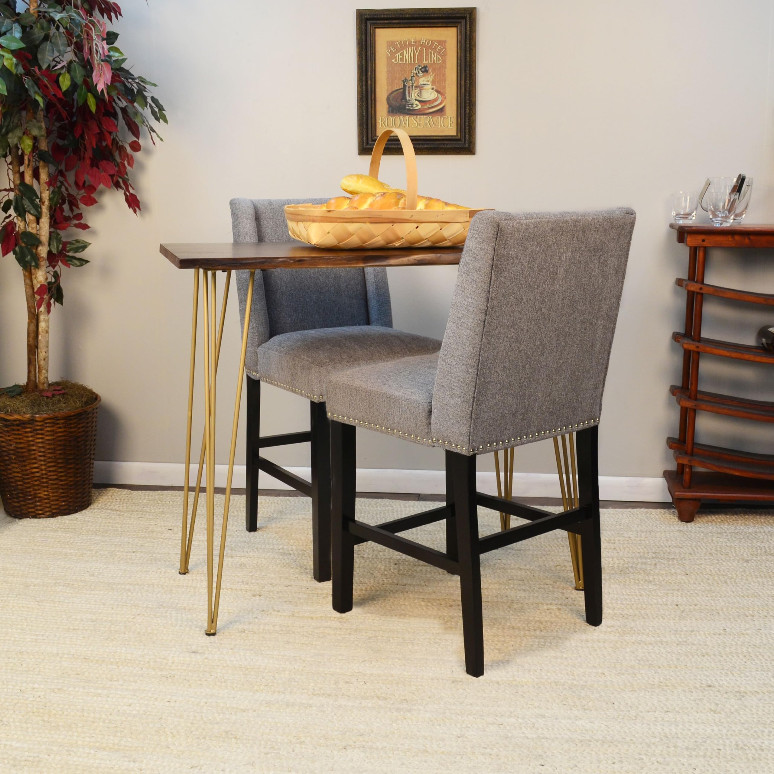 Carolina Chair & Table Siena Live Edge Elm Gold Counter Height Bar Table - Perfect for Kitchen Islands, Breakfast Nooks & Home Bars