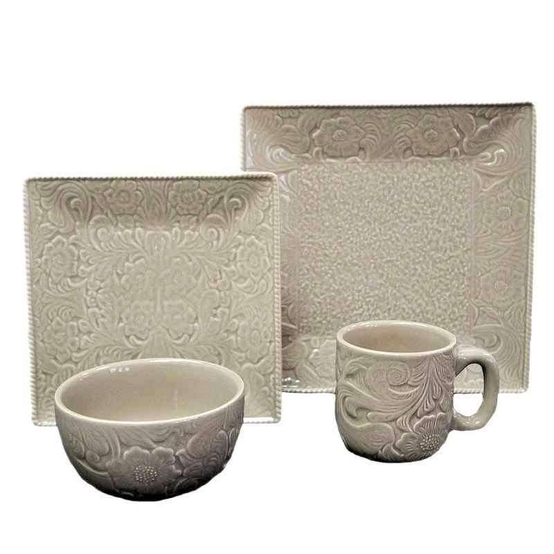 Premium Embossed Taupe Dinnerware Set - 16-Piece Porcelain Tableware for Elegant Dining, Dishwasher & Microwave Safe - Perfect for Dinner Parties, Holidays & Everyday Use
