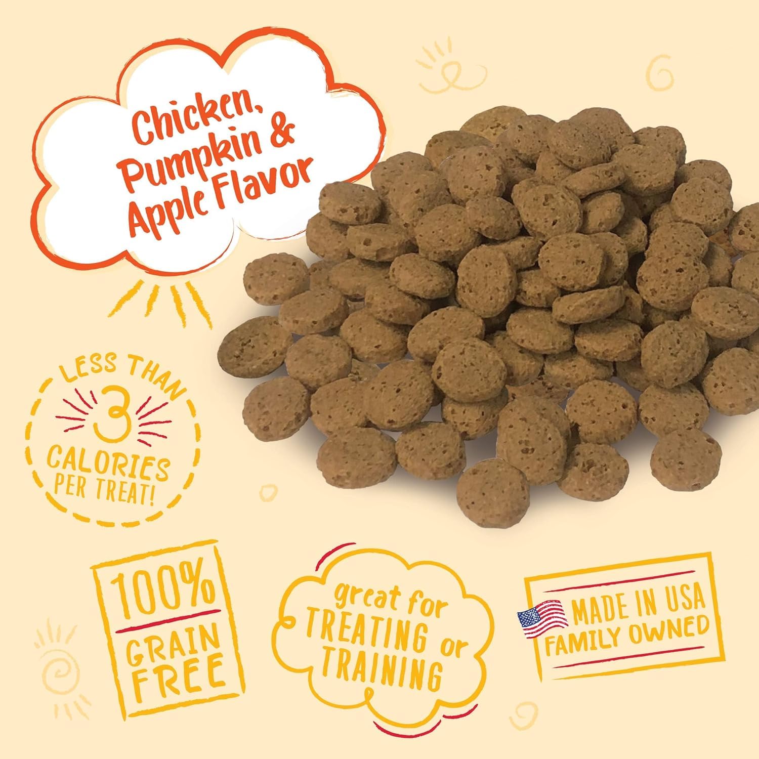Charlee Bear Natural Dog Training Treats - Grain Free, Low Calorie Crunchy Snacks for Small, Medium & Large Dogs - Made in USA with Chicken, Pumpkin & Apple - 2 Pack (8oz Each) - Perfect for Obedience Training & Positive Reinforcement Rewards