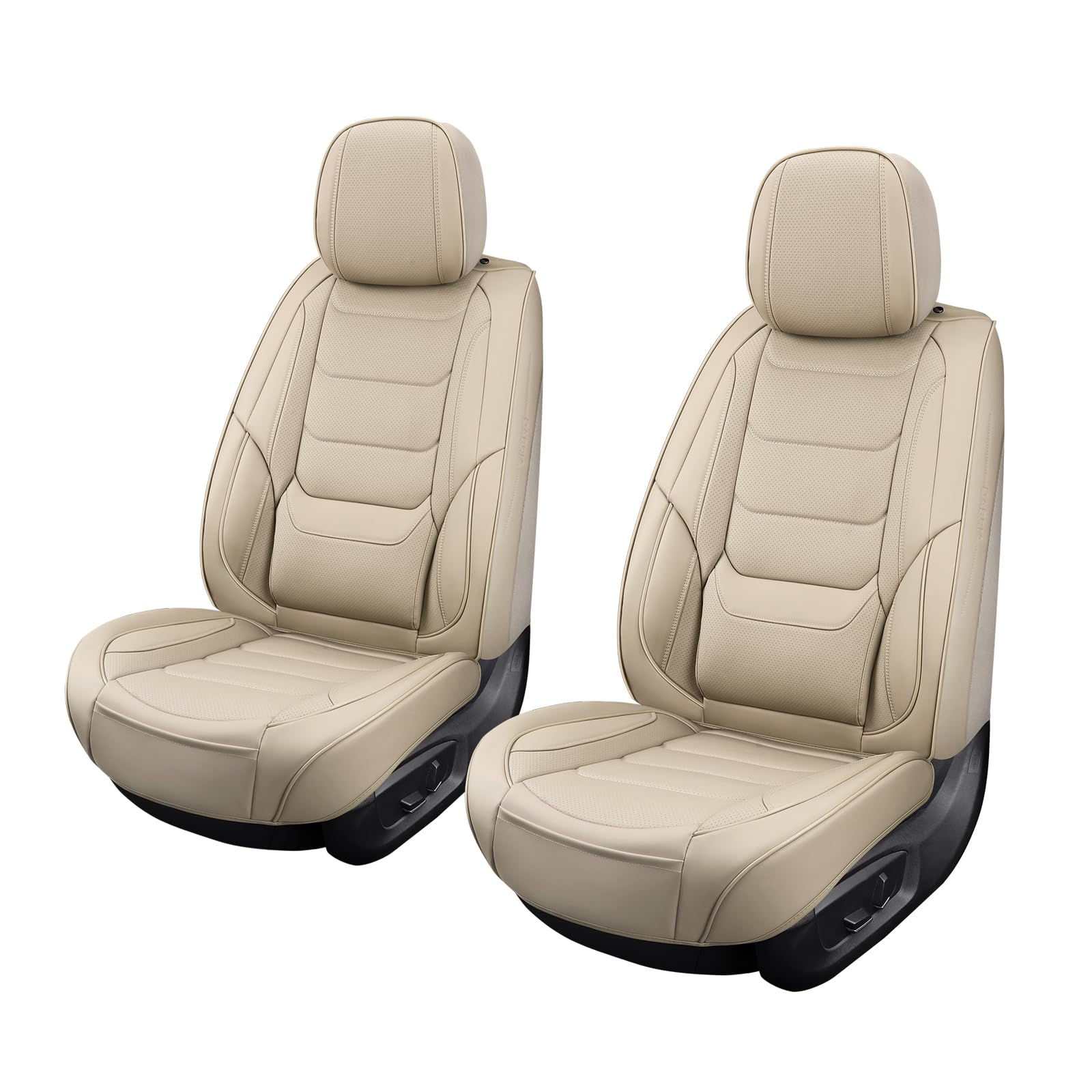 Breathable Leather Car Seat Covers - Waterproof Front Seat Protectors Universal Fit for Most Vehicles, SUVs, Trucks & Vans (Beige, Pair) | Perfect for Daily Commute, Road Trips & Family Travel
