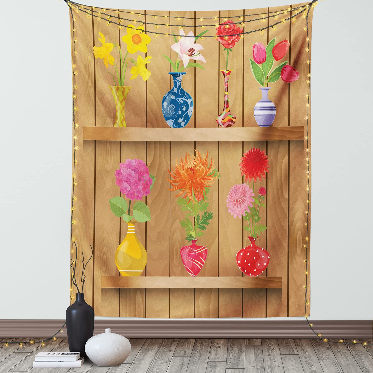 Ambesonne Floral Tapestry - 60x80 Inch Multicolor Daffodil Wall Hanging with Pastel Flower Design for Bedroom, Living Room, Dorm Decor | Perfect for Boho Home Aesthetic & Spring Room Makeover