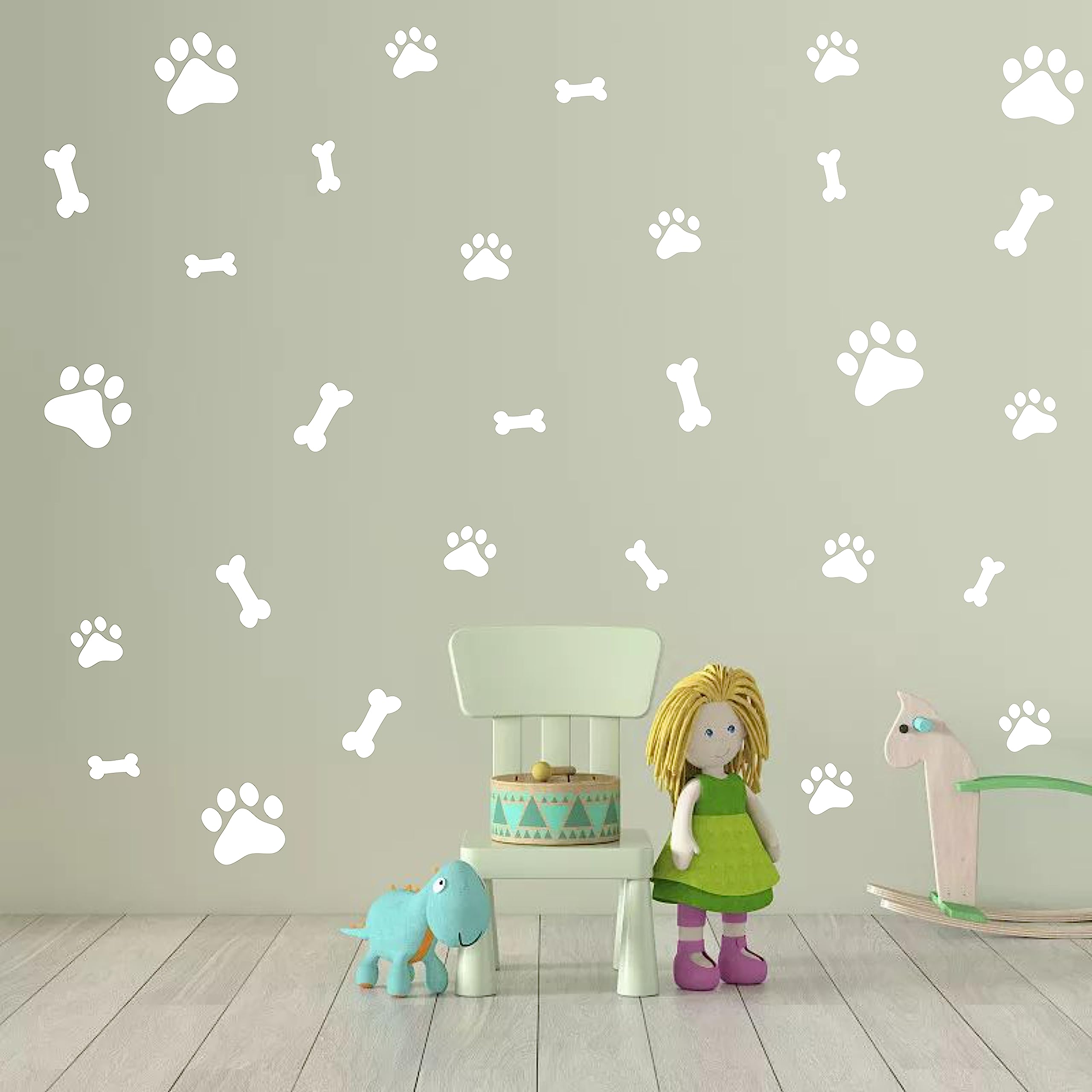 76pcs Dog Paw Wall Stickers - Removable Vinyl Decals for Pet Room Decor (White) - Perfect for Kids & Dog Lovers