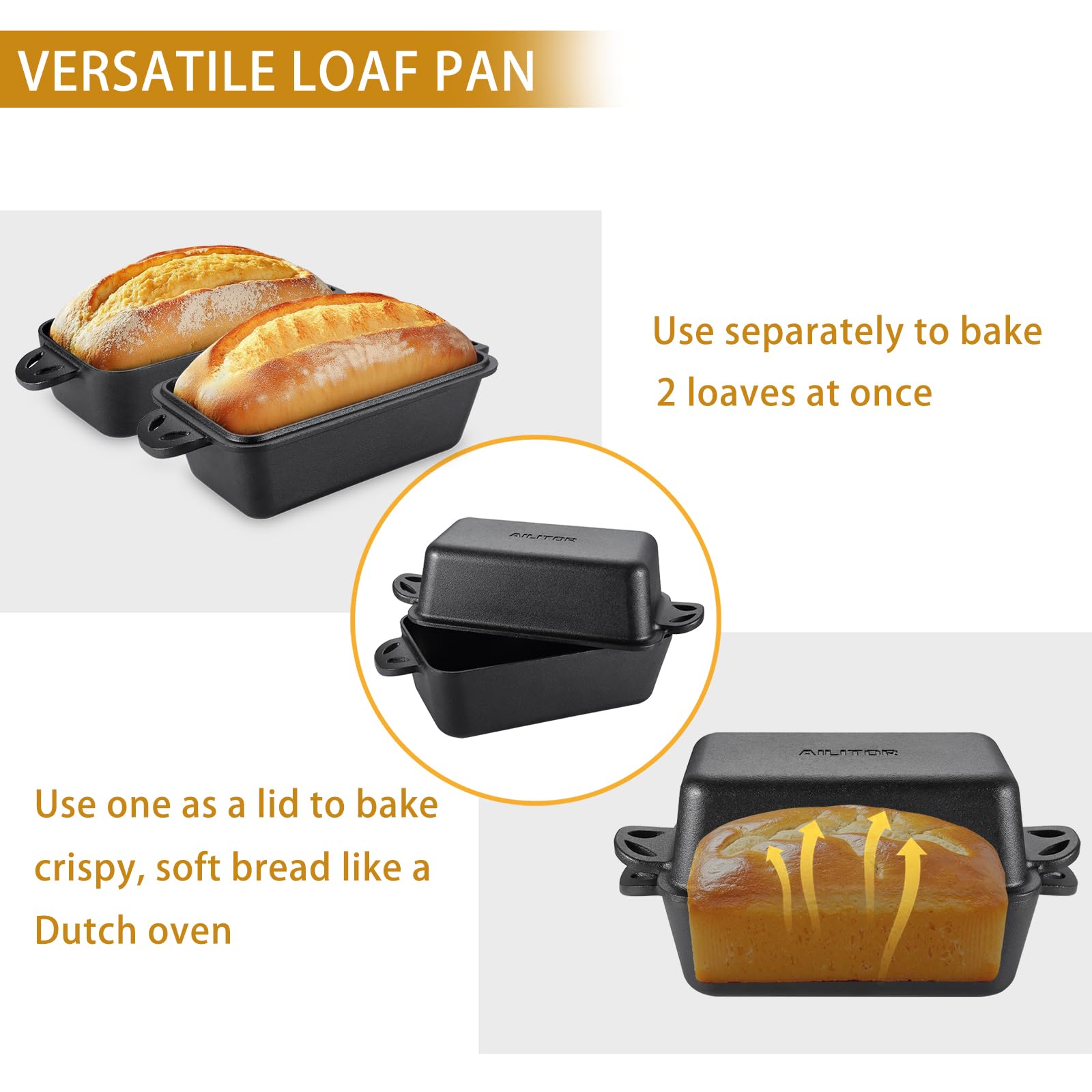 9x5 Inch Cast Iron Loaf Pan with Lid - Premium Bread Baking Pan Set of 2 for Homemade Sourdough, Banana Bread & Artisan Loaves | Perfect for Oven, Camping & Gift Giving