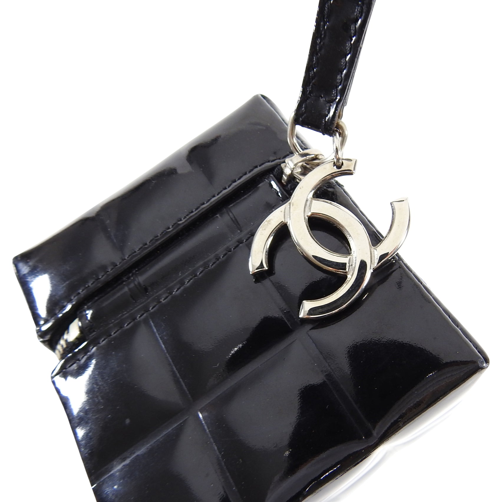 Vintage Chanel Black Patent Leather Micro Quilted Cube Wristlet Bag - Luxury Evening Clutch for Parties & Special Occasions