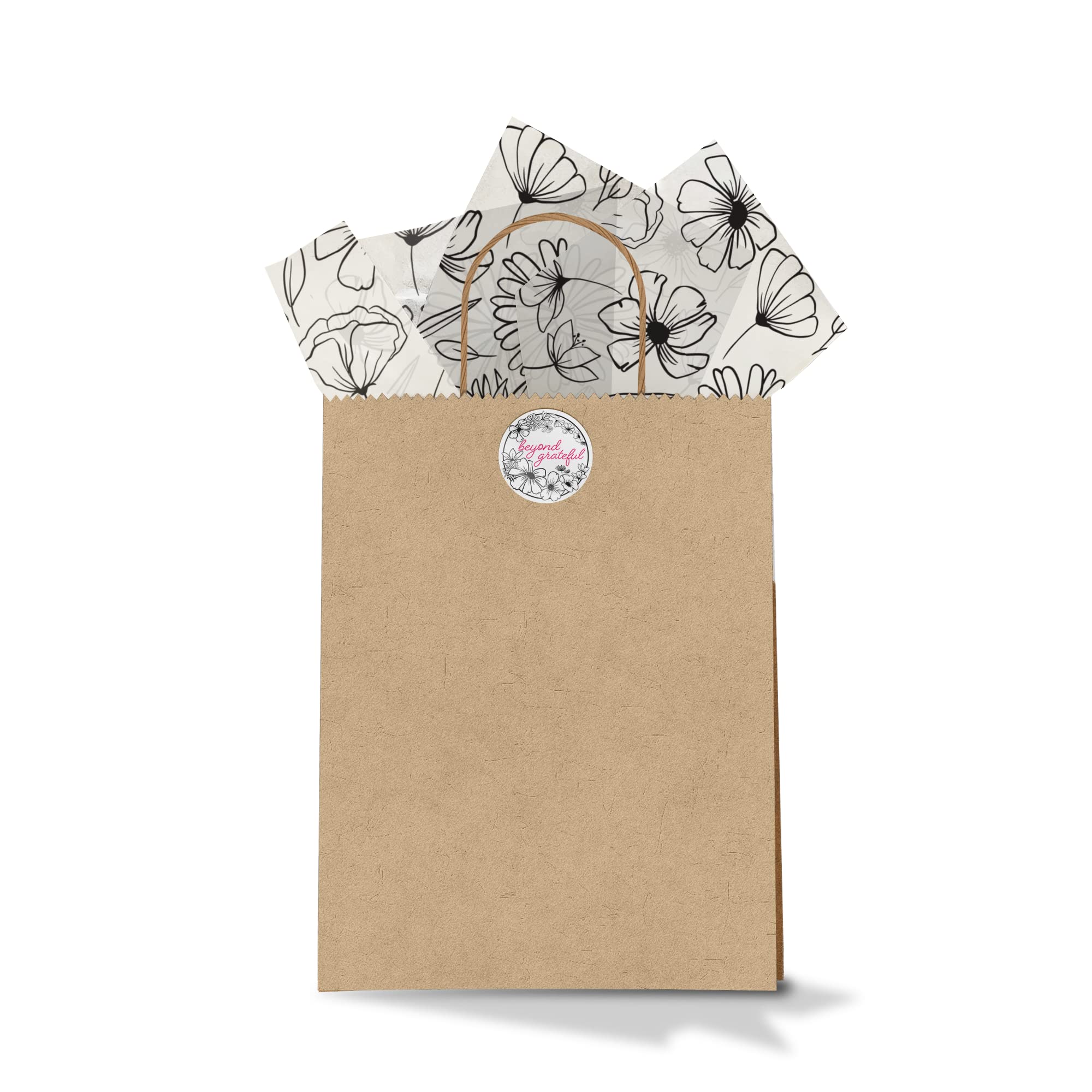 Premium Black & White Floral Printed Tissue Paper - 24 Sheets 20