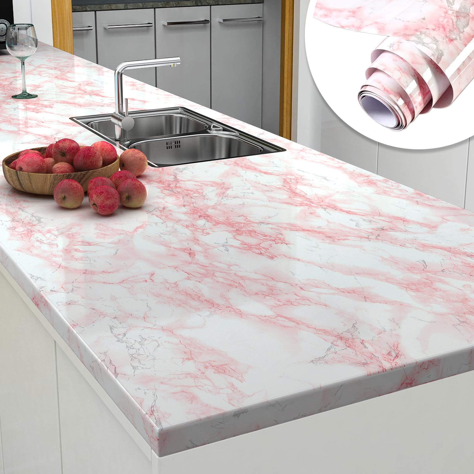 YENHOME Pink Marble Peel and Stick Wallpaper - Waterproof Self-Adhesive Contact Paper (17.7