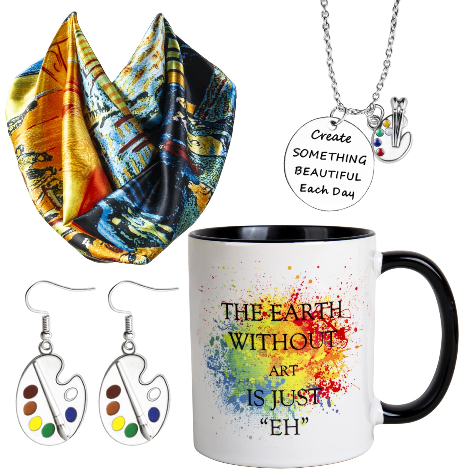 Unique Art Gifts for Women - Handmade Artist Mug, Scarf, Jewelry & Earrings - Perfect Birthday, Teacher Appreciation & Art Lover Presents - Great for Creative Spaces, Studio Decor & Daily Inspiration