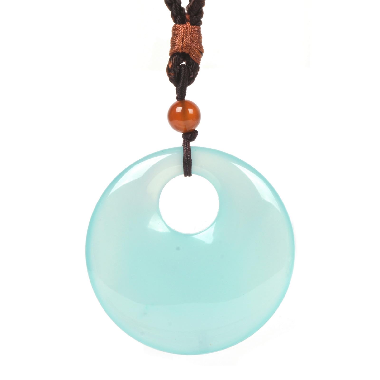 Justinstones 50mm Agate Healing Crystal Donut Pendant Necklace with Eccentric Hole - 28 Inch Braided Cord for Meditation, Yoga & Spiritual Healing