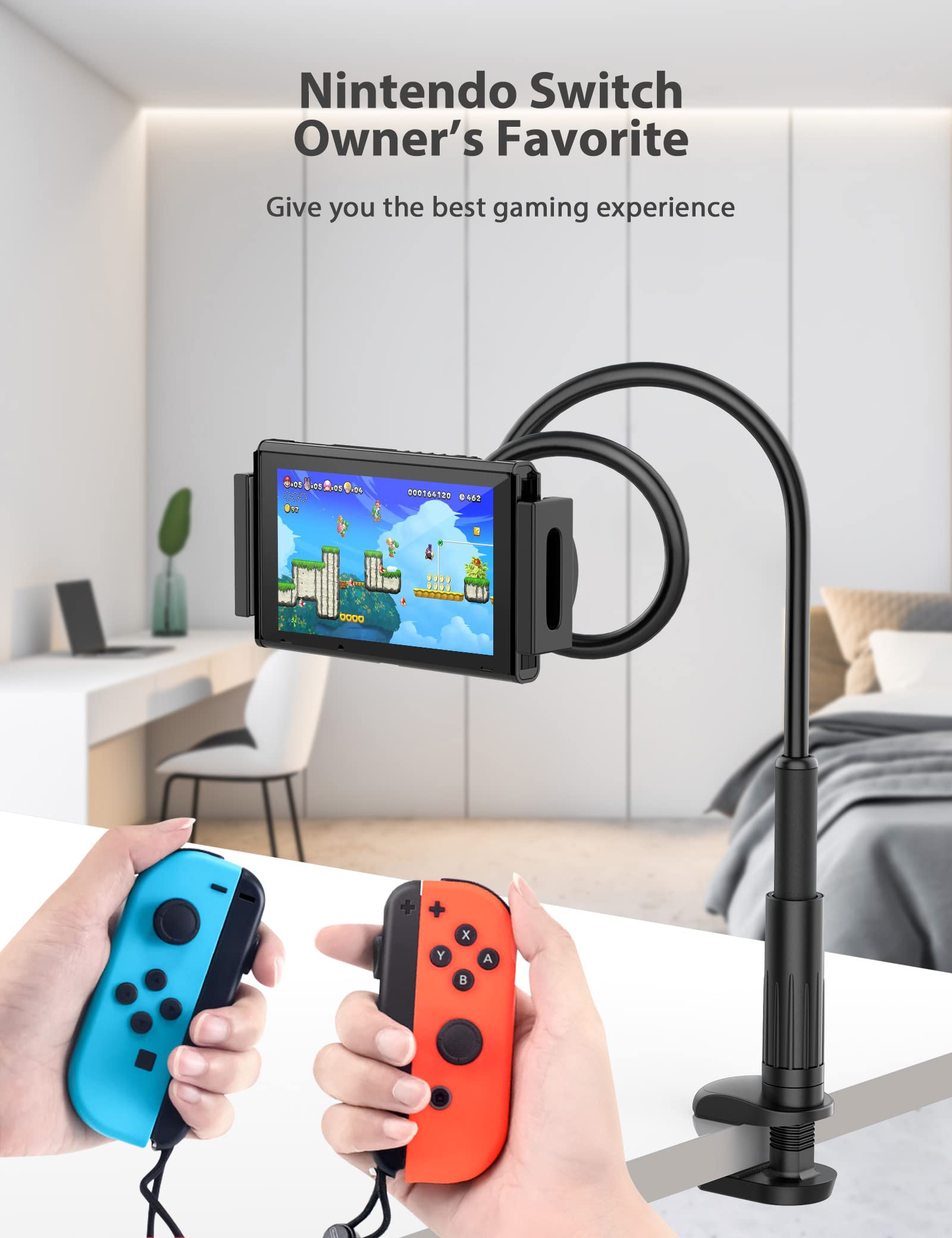 Adjustable Gooseneck Tablet Stand Holder for Bed - Flexible Arm Mount Compatible with iPad Air/Pro/Mini, Samsung Tab, Nintendo Switch, Kindle & 4.7