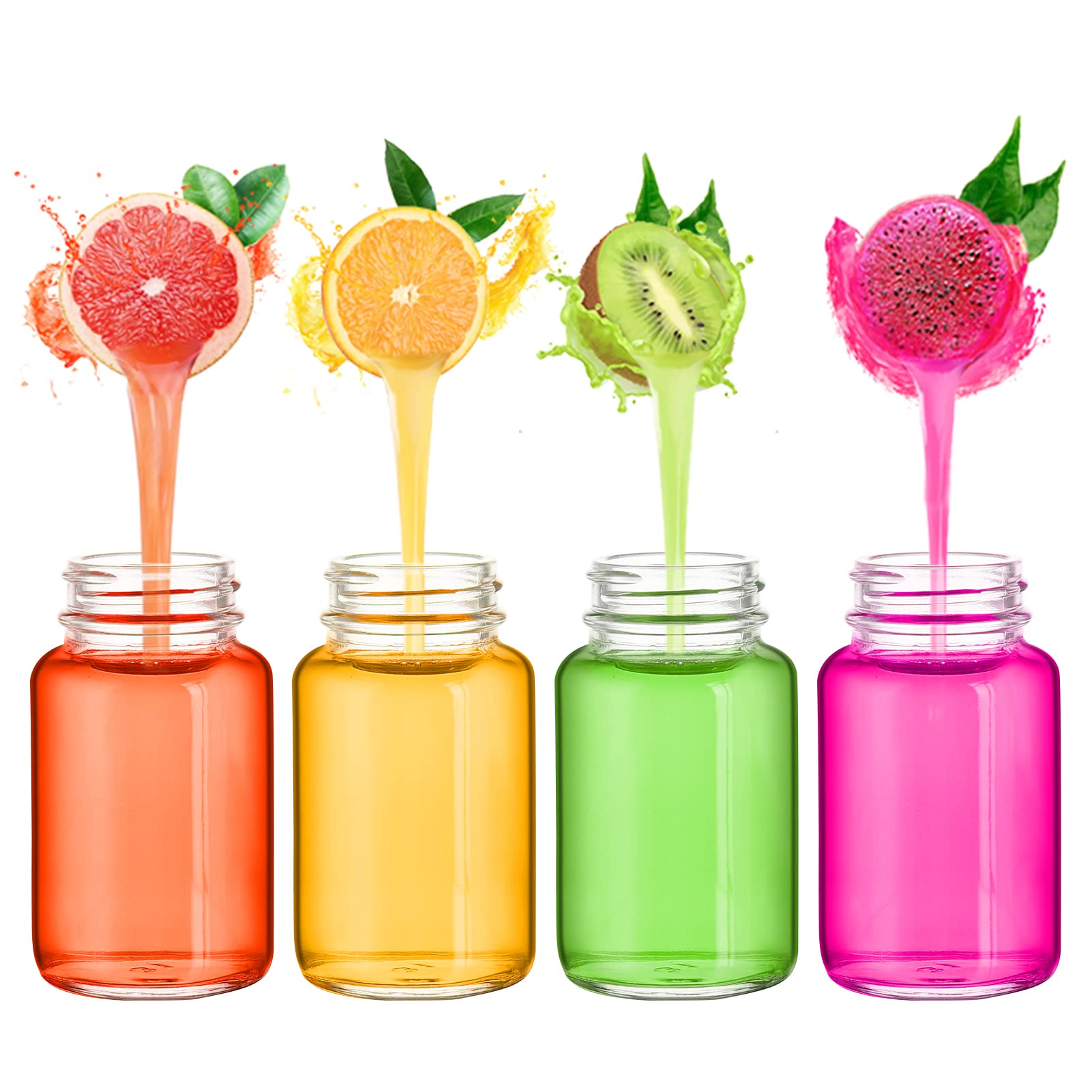 8 Pack 3.5oz Clear Glass Juice Shot Bottles with Leak-Proof Lids - Reusable Beverage Containers for Juicing, Storage & Travel - Includes Cleaning Brush & Funnel (Perfect for Smoothies, Cocktails & Meal Prep)