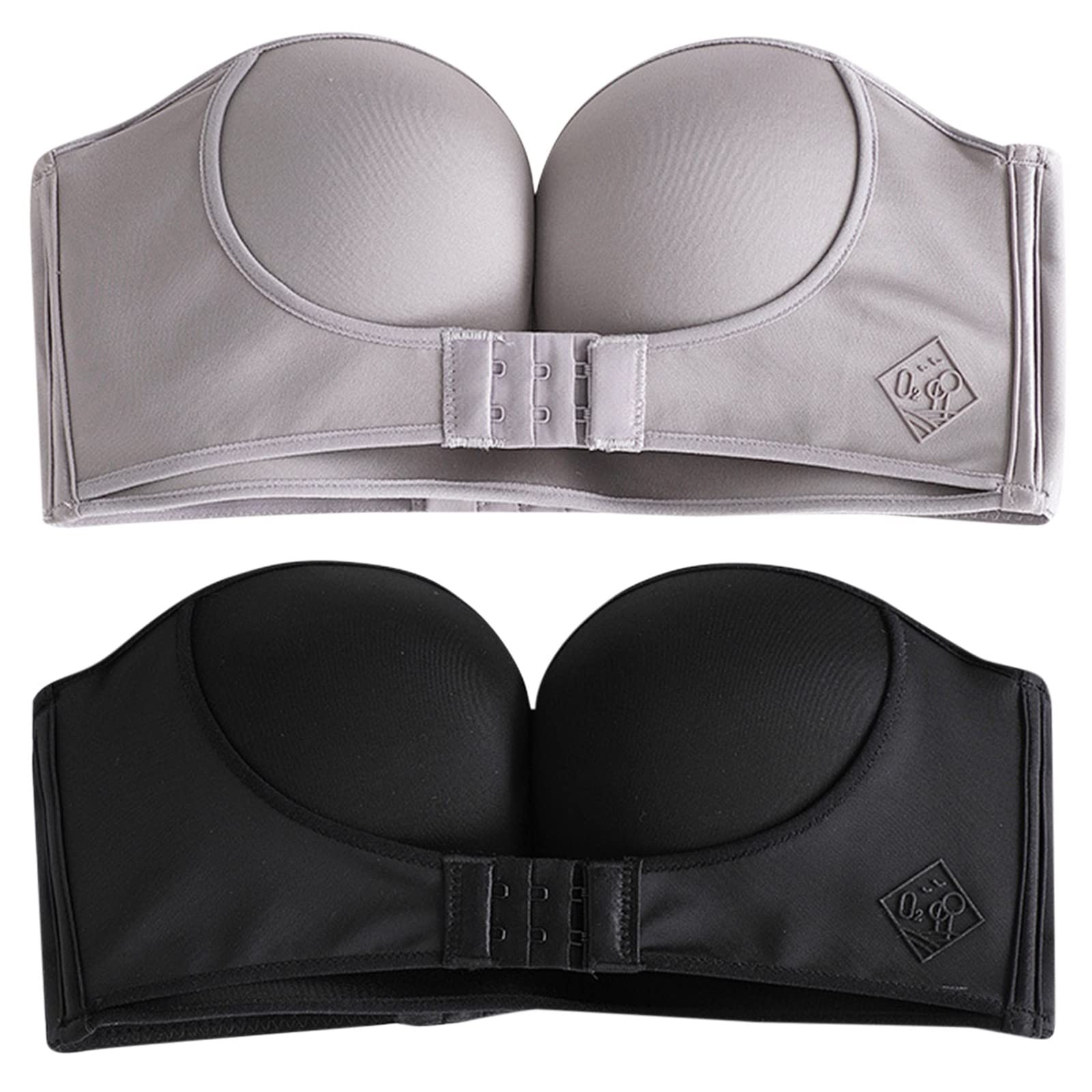Women's 2-Piece Non-Slip Strapless Bra Set - Adjustable Rimless Comfort Bra for Plus Size F Cup (Black & Gray) | Perfect for Backless Dresses, Formal Wear & Everyday Comfort