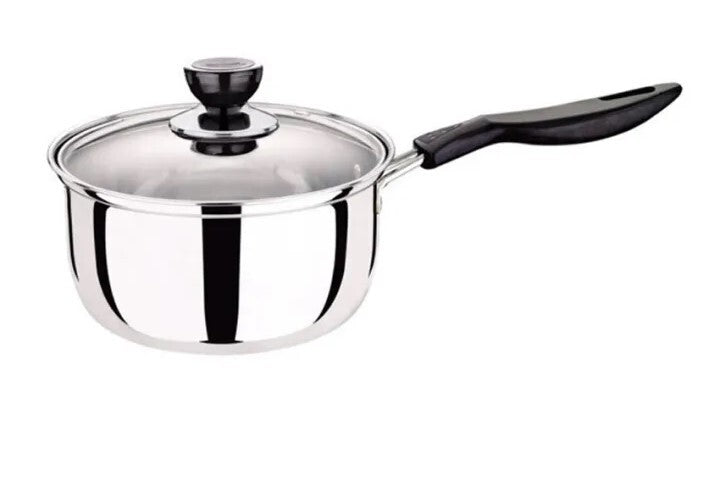 14cm Stainless Steel Milk Pot with Glass Lid - Coffee Warmer with Ergonomic Handle for Stovetop & Induction - Perfect for Heating Milk, Brewing Tea, and Making Hot Chocolate at Home