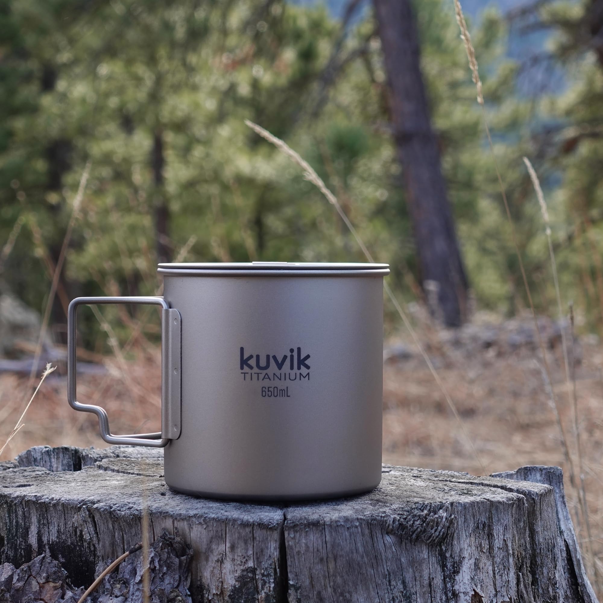 Kuvik Titanium Pot with Lid 650ml (22 oz) - Ultralight Compact Camping Cookware for Backpacking, Hiking & Outdoor Survival - Perfect for Boiling Water, Cooking Meals & Emergency Preparedness