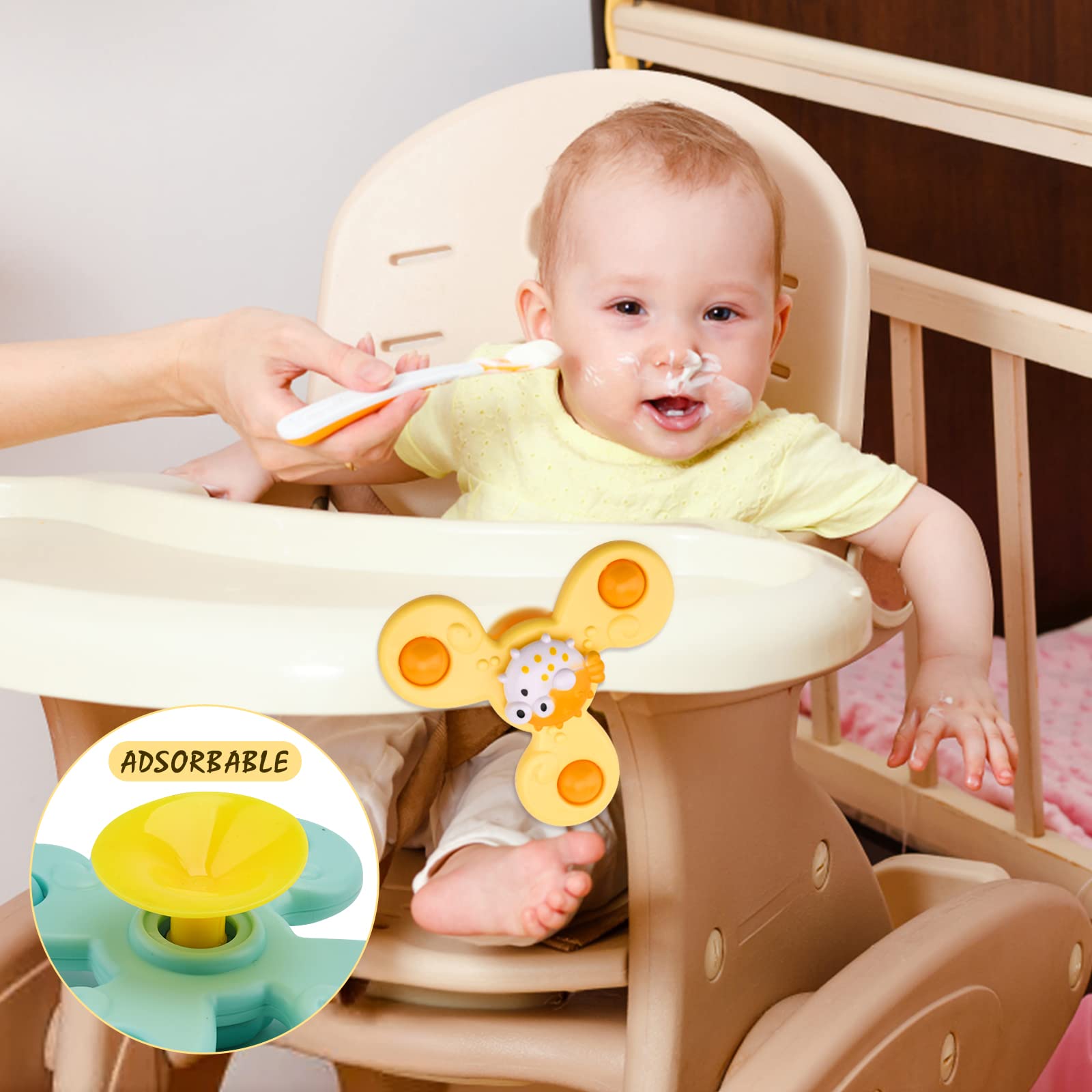 3-Piece Suction Cup Spinning Top Toy Set - Cartoon Ocean Spinner for Baby High Chair, Bathtub & Table Play - Sensory Rotation Game for Toddlers - Fun Developmental Gift for Kids (Dining, Bath Time & Sensory Play)