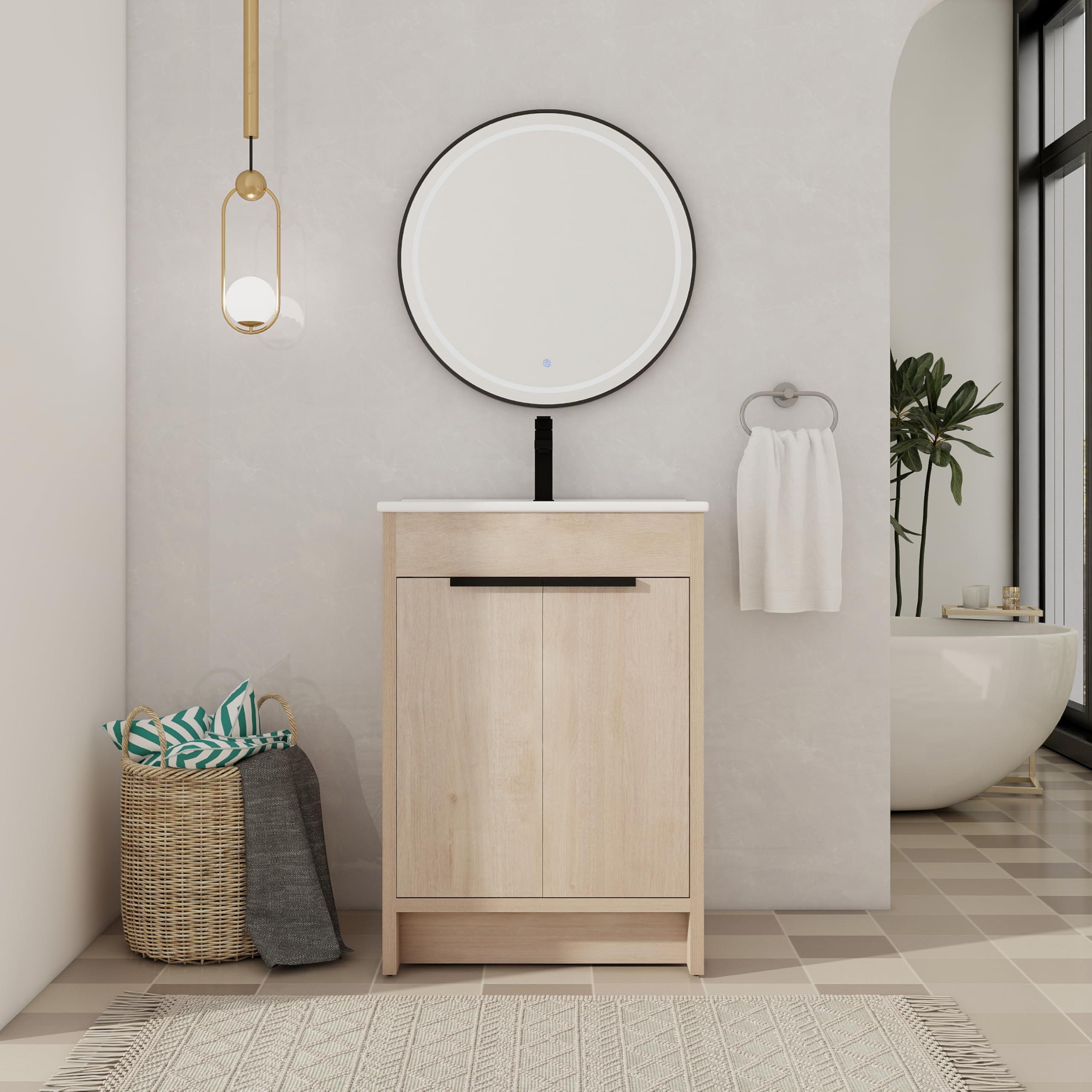 24 Inch Bathroom Vanity with Sink - Modern Freestanding Single Sink Vanity Set in Brown | Floor Standing Cabinet for Bathroom Remodel & Small Space Solutions | Durable & Stylish Storage for Towels & Toiletries