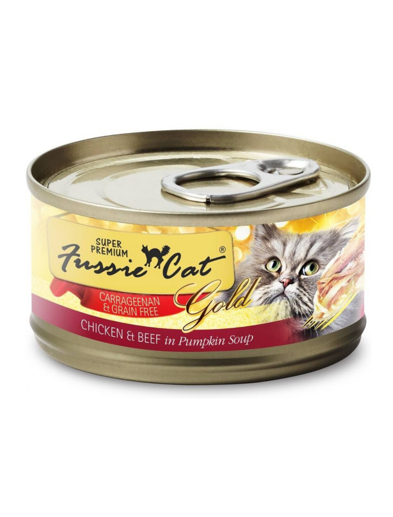Premium Fussie Cat Gold Label Chicken & Beef in Pumpkin Soup Wet Cat Food - 80g Can, Grain-Free & Natural Ingredients for Healthy Digestion - Perfect for Picky Eaters & Senior Cats