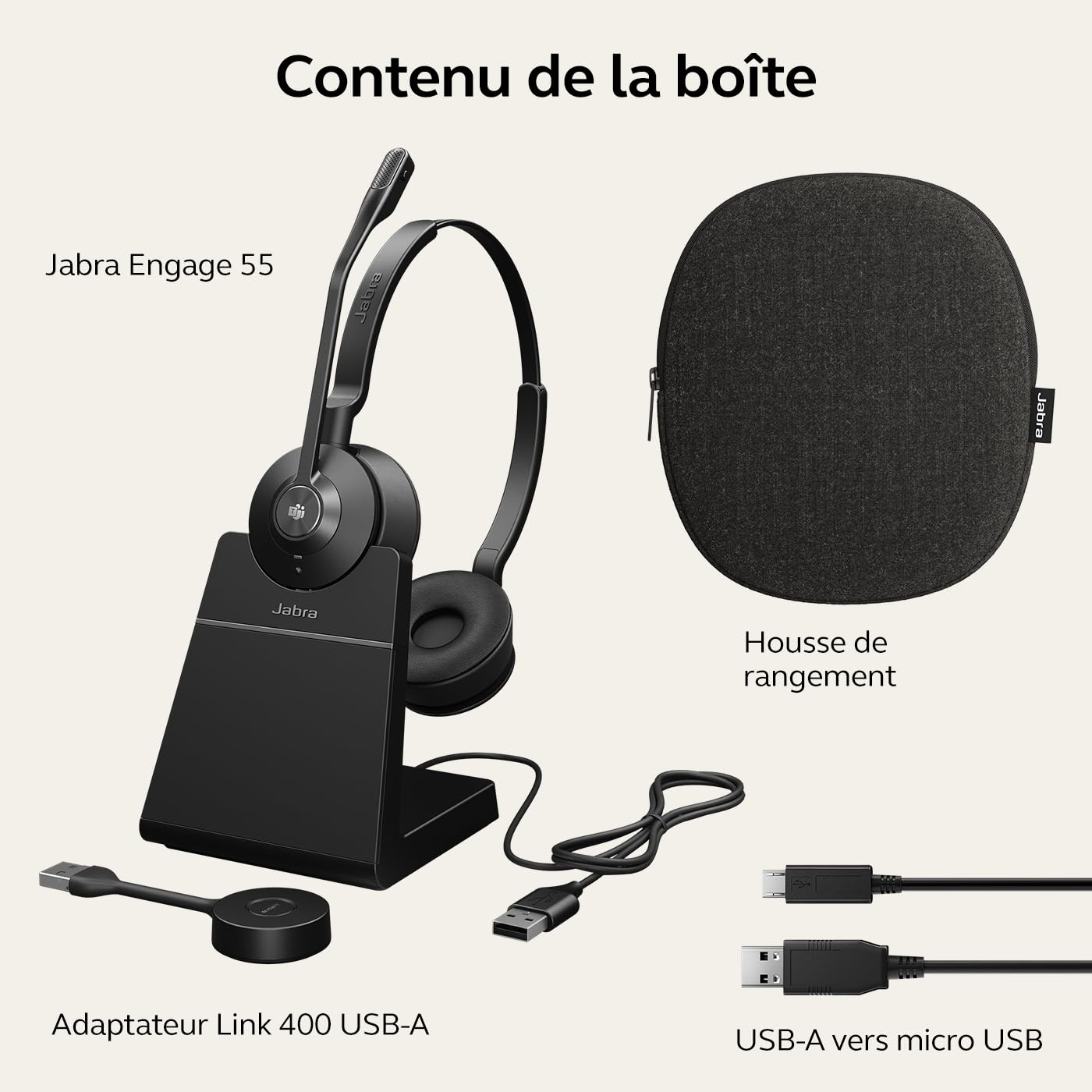 Jabra Engage 55 Wireless Stereo Headset with USB-A Link 400 DECT Adapter | Noise Cancelling Microphone & Extended Range | MS Teams Certified | Charging Base Included | Perfect for Remote Work, Call Centers & Office Meetings (Black)