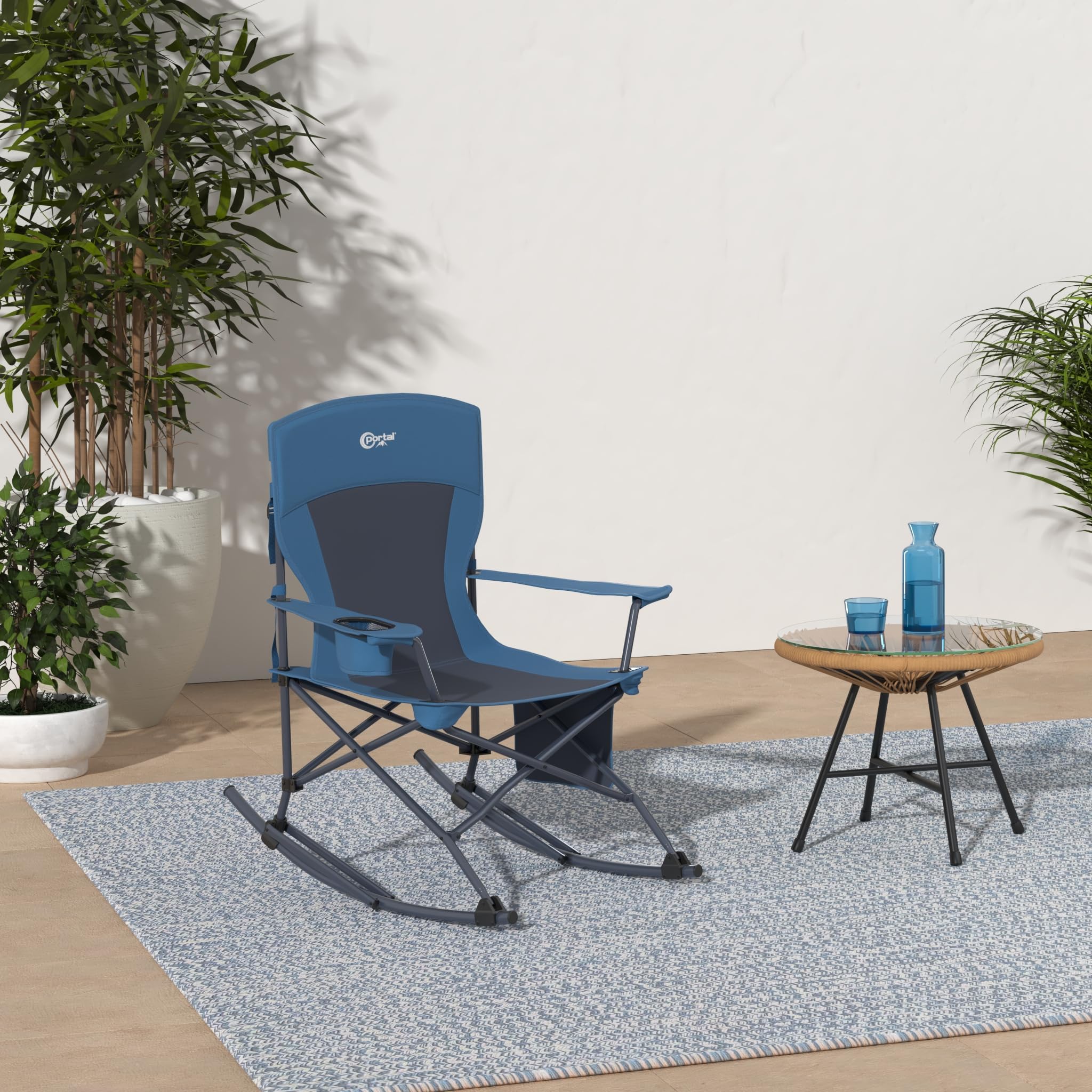 PORTAL Folding Camping Rocking Chair - Portable Outdoor Rocker with High Back, Cup Holder & Side Pocket - Includes Carry Bag - Supports 300 lbs - Perfect for Camping, Beach, Backyard & Patio Relaxation