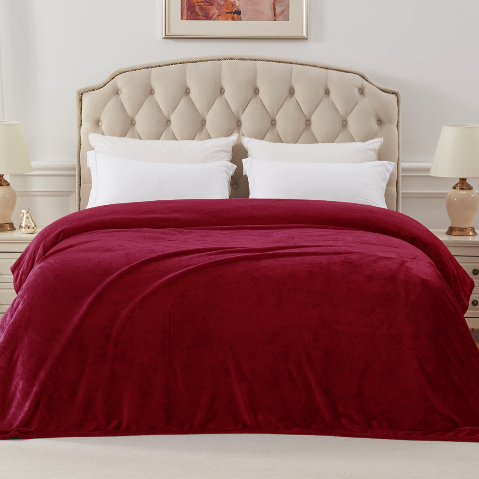 Premium Fleece Blanket Queen Size 90x90 Inches - Ultra Soft & Warm All-Season Cozy Plush Lightweight Bed Blanket for Home, Office, Travel - Deep Red