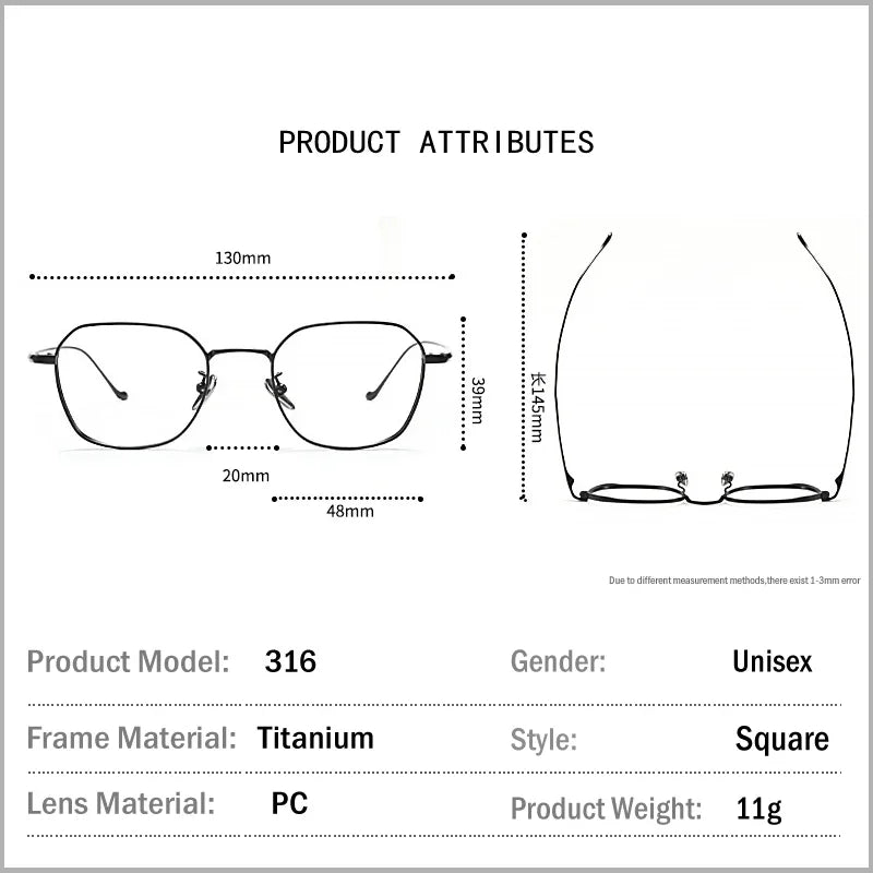 Aror Women's Full Rim Flat Top Square Titanium Eyeglasses Frame 411316 - Lightweight & Durable Eyewear for Work, Reading & Fashion