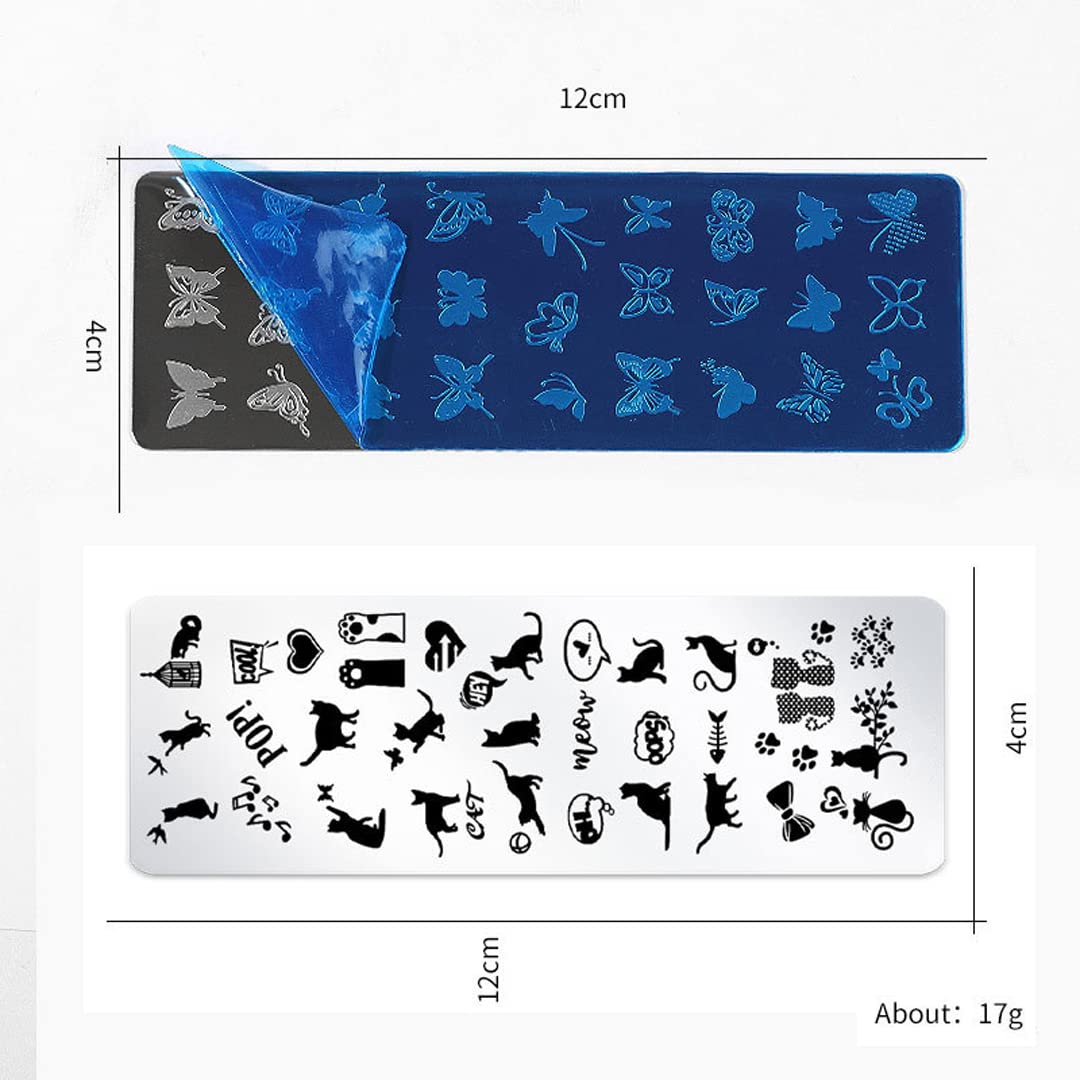 Cat & Easter Flower Nail Art Stamping Plates Set - 9 Unique Designs with Silicone Manicure Stamper & Scraper - DIY Nail Stencils for Women - Perfect for Home Manicures, Parties & Gift Giving