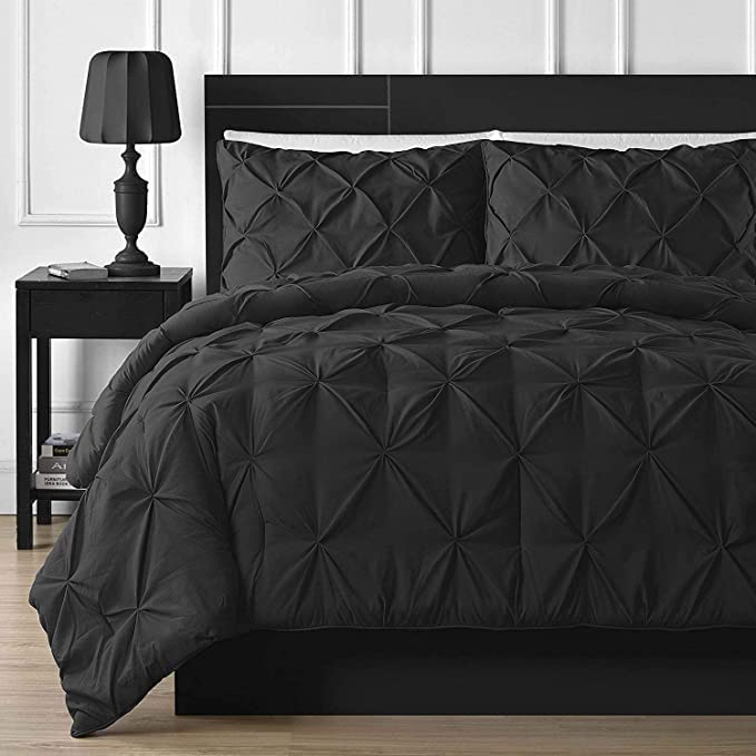 Premium Eco-Friendly Pinch Duvet Cover Set - 600 Thread Count Hotel Quality Bedding (1 Duvet Cover + 2 Pillow Shams) - Wrinkle Free, Machine Washable - Black - Full Size - Perfect for Luxury Bedrooms & Guest Rooms