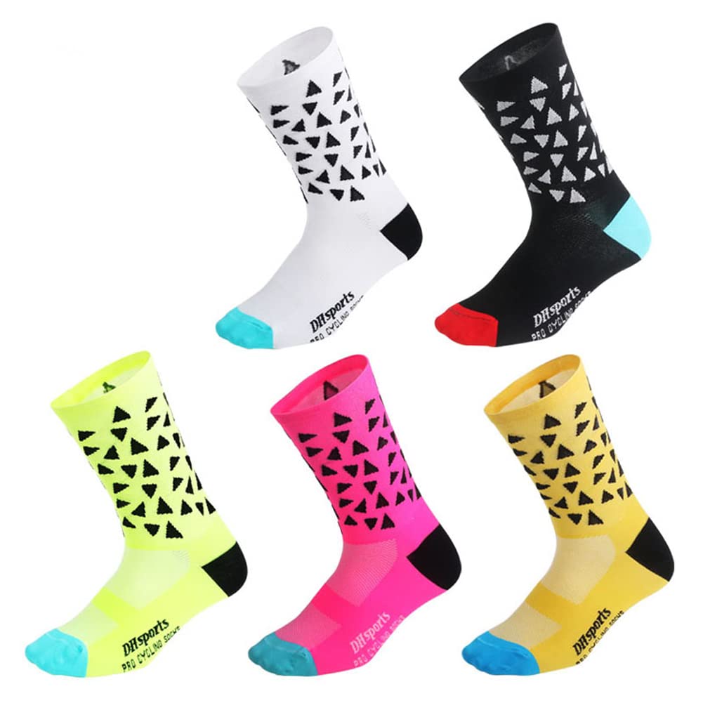 **Cycling Socks for Men & Women - Breathable Bike Socks for MTB, BMX, XC - Athletic Ankle Socks in Black, Pink, White, Green & Yellow - Perfect for Road Biking, Mountain Biking & Indoor Cycling**