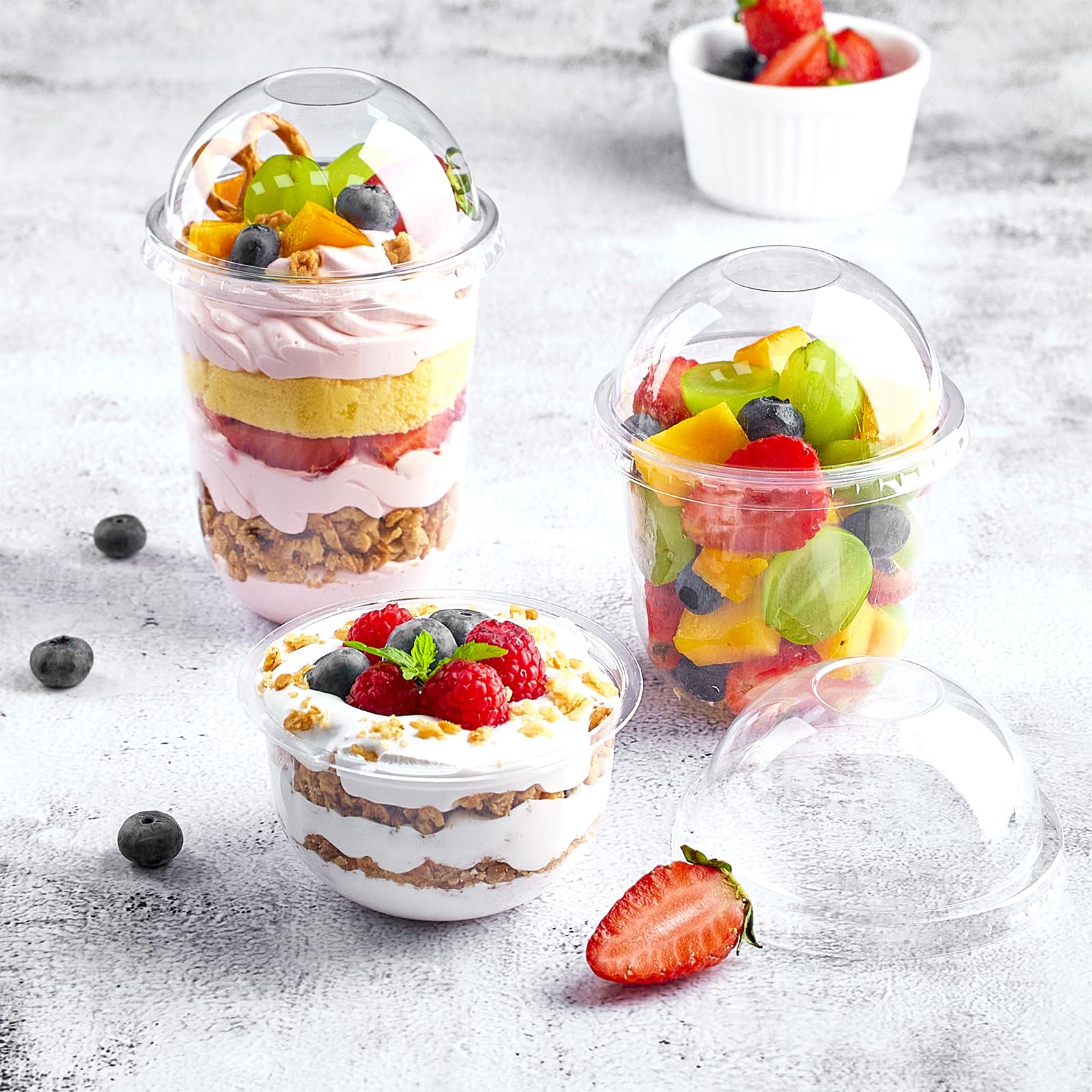 50 Pack 12oz Clear Plastic Dessert Cups with Dome Lids & Sporks - Disposable Parfait Containers for Yogurt, Ice Cream, Pudding, Fruit Salad - Perfect for Parties, Catering & Dessert Shops