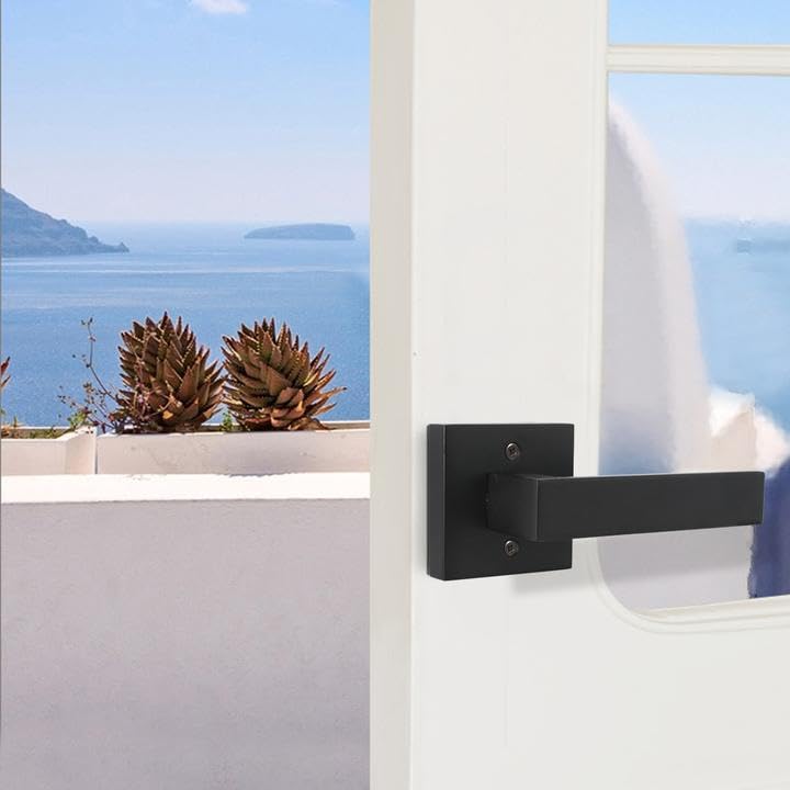 Probrico Matte Black Square French Half-Dummy Handles - Heavy Duty Stainless Steel Interior Dummy Levers for Closet, Balcony & Pantry (Non-Turning, Exposed Screws, 3 Pack) - Perfect for Modern Home & Cabinet Hardware Upgrade
