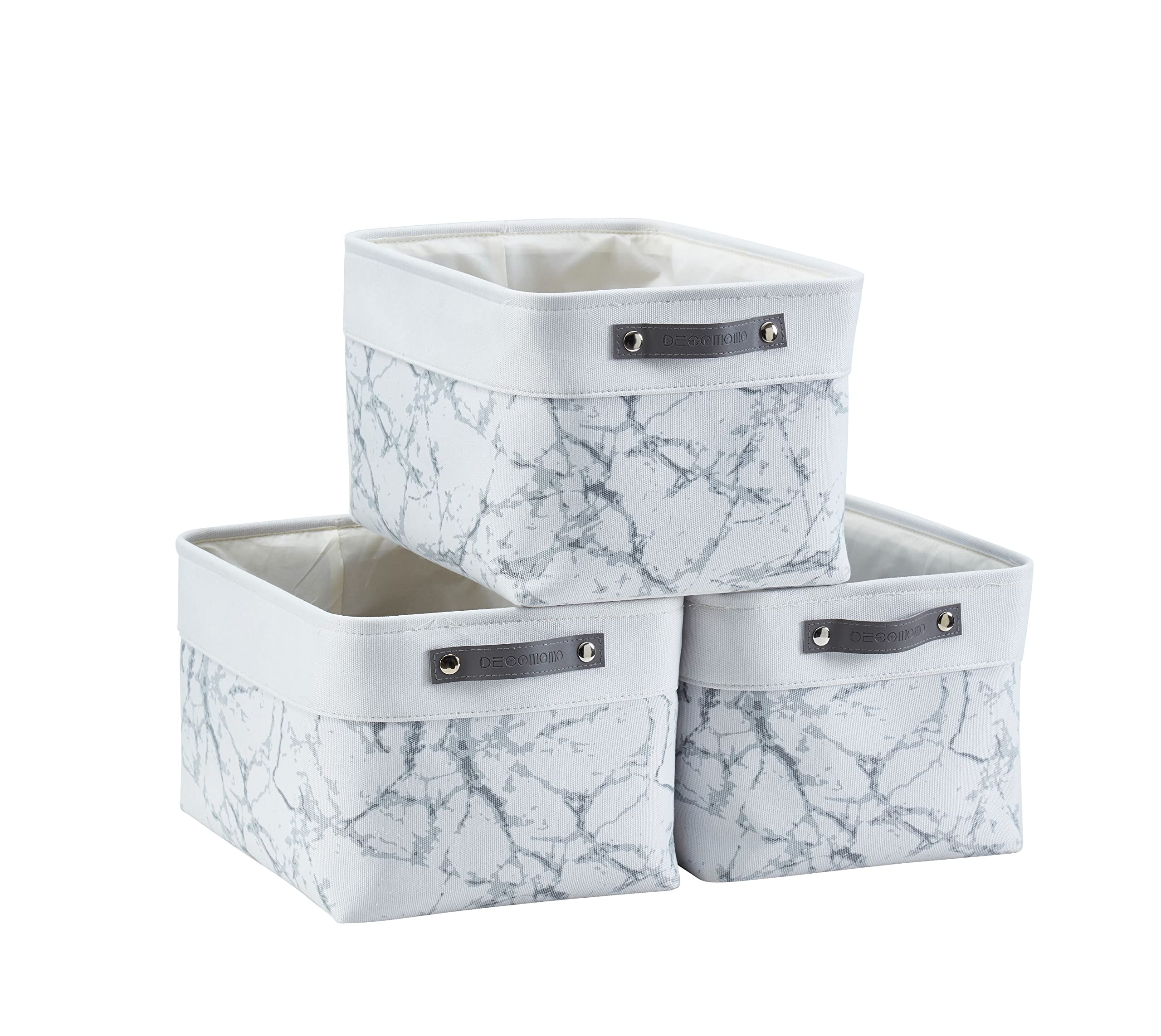 DECOMOMO Fabric Storage Bins - Large 3-Pack Marble Print Linen Closet Organizers with Handles | Shelf Storage Baskets for Closet, Nursery, Toy Organization | Perfect for Home, Office & Kids Room Storage Solutions
