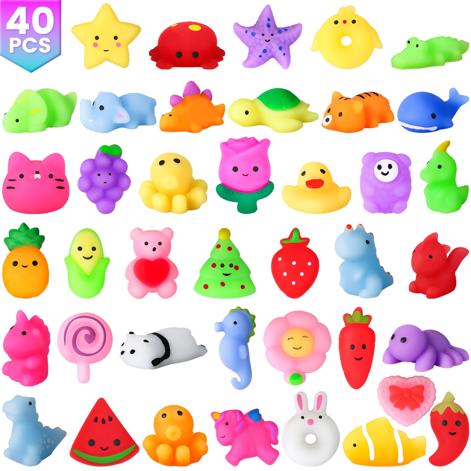 40 Pack Mochi Squishy Toys for Kids - Stress Relief Fidget Toys for Classroom & Easter Gifts