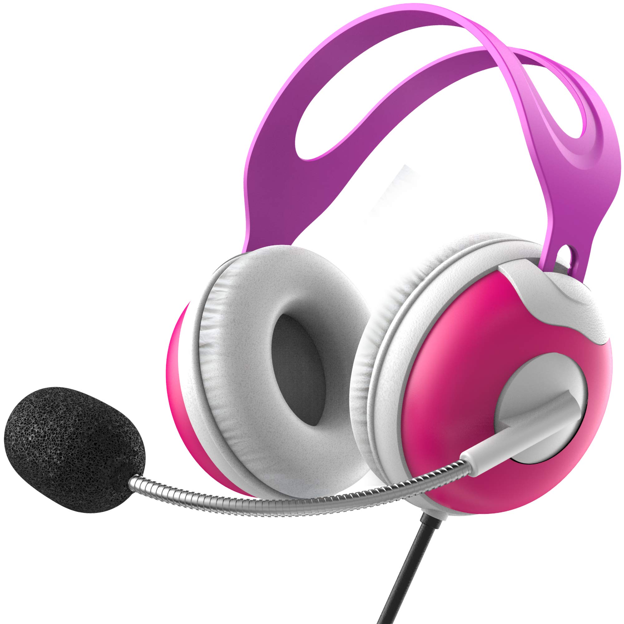 Thore Kids Headphones with Microphone - Over Ear Headset with Boom Mic & Volume Control for Girls - Pink Wireless Headphones for Online School, Gaming, and Remote Learning