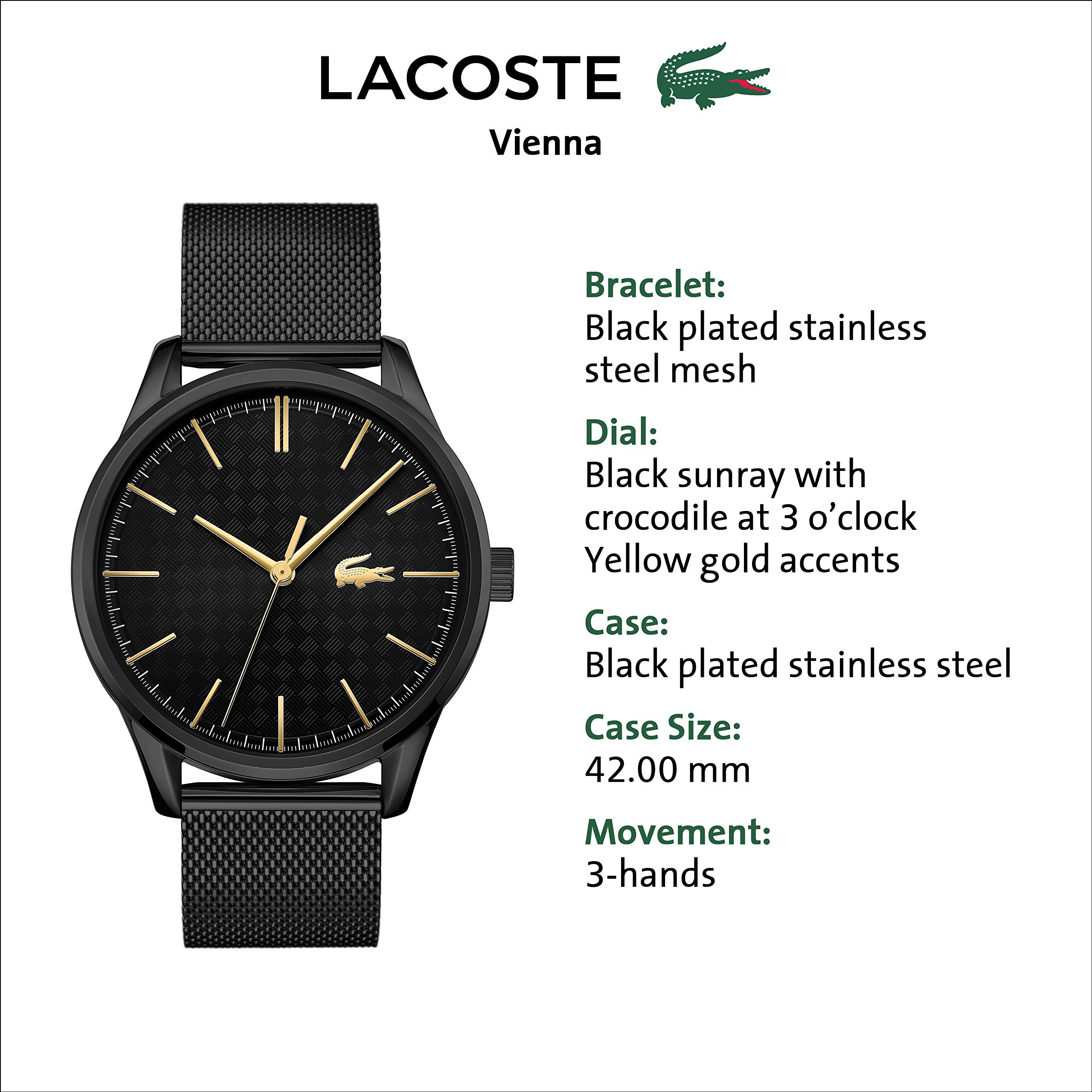 Lacoste Vienna Men's Quartz Watch - Stainless Steel Case Waterproof Dress Watch for Business & Casual Wear - Elegant Fashion Timepiece for Office, Date Night & Special Occasions