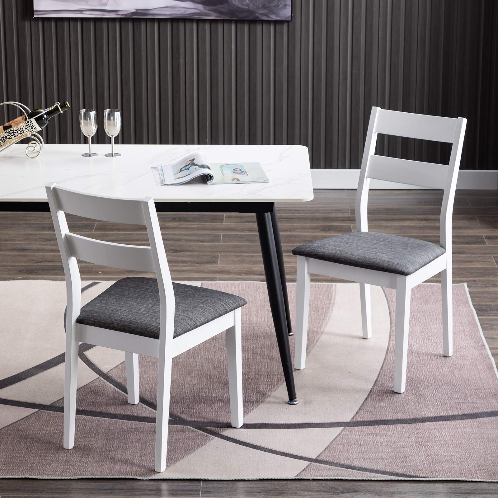 DUHOME 2-Piece Wood Dining Chairs Set - Armless Kitchen & Side Chairs in White - Perfect for Small Spaces, Breakfast Nooks & Modern Dining Rooms