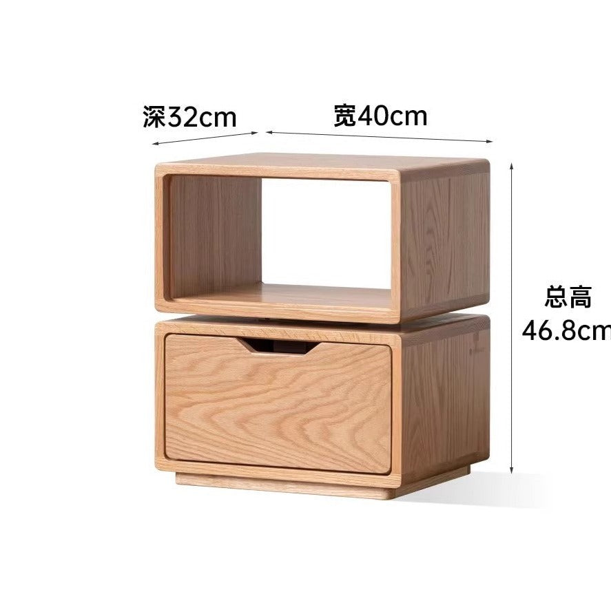 Rotating Oak Solid Wood Side Table Nightstand - Modern Bedroom Furniture for Small Spaces, Living Room, Office & Dorm