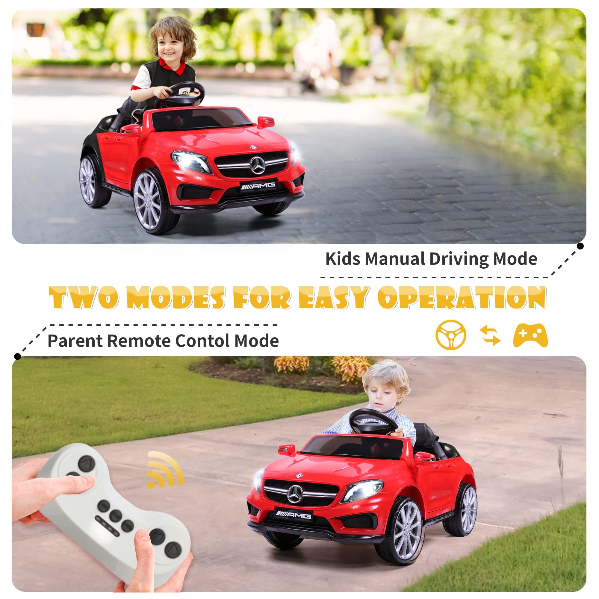 TOBBI Licensed Mercedes Benz Ride On Car for Kids - 2.4G Remote Control, Dual Opening Doors, 5-Point Safety Harness & LED Lights - Perfect for Indoor Playrooms and Outdoor Driveways