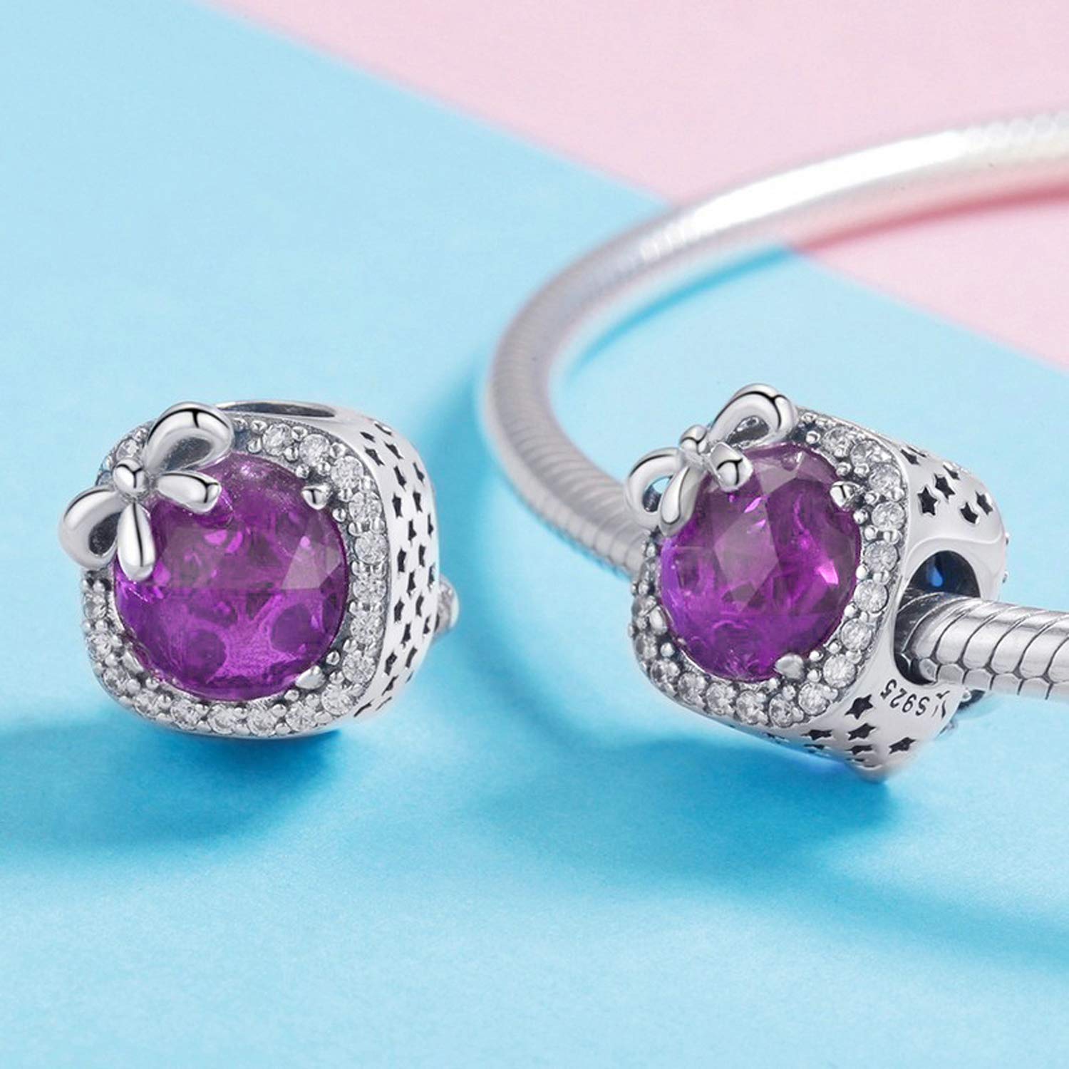 MUERDOU Birthstone Charm - Elegant Bowknot Crystal Pendant for Bracelets & Necklaces | Perfect Birthday Gift, Personalized Jewelry for Women | Ideal for Anniversaries, Mother's Day & Special Occasions