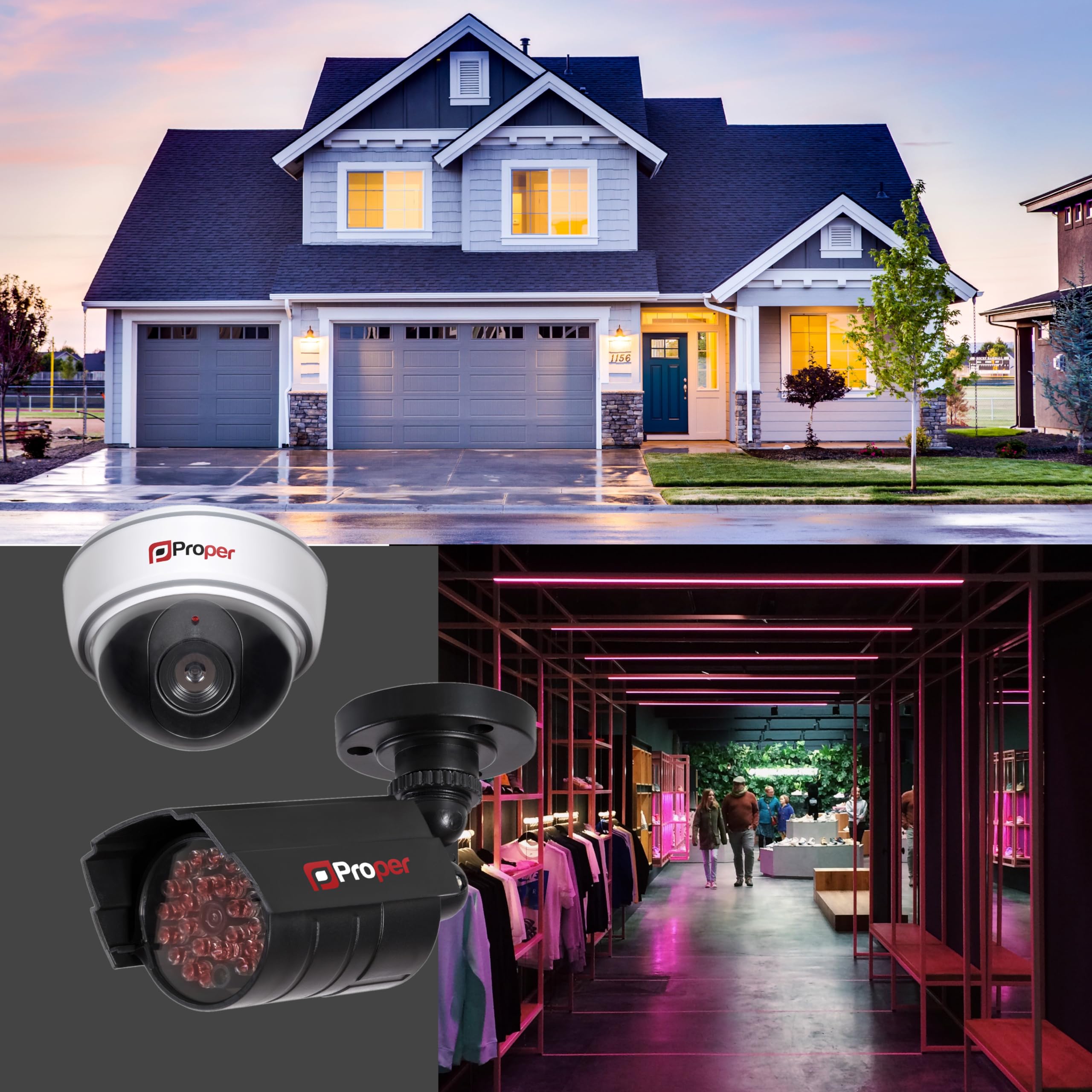 Maplin 3-Pack Fake Security Camera Outdoor Kit - Dummy CCTV Cameras for Home & Business Surveillance | Deter Burglars & Enhance Safety