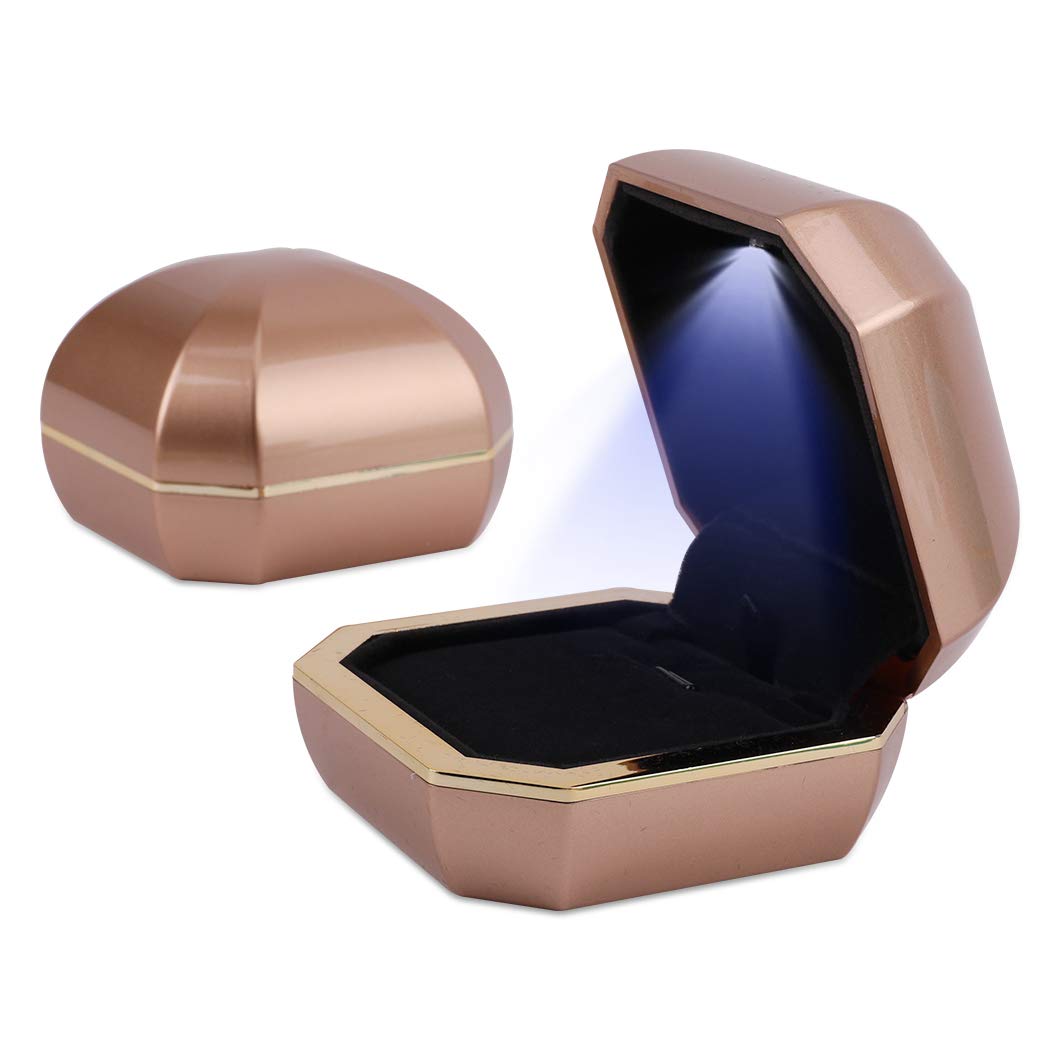 Rolin Roly LED Lighted Jewelry Gift Box - Octagonal Pendant Storage Organizer with Champagne Gold Finish | Perfect for Necklace Display, Wedding Gifts & Luxury Jewelry Packaging