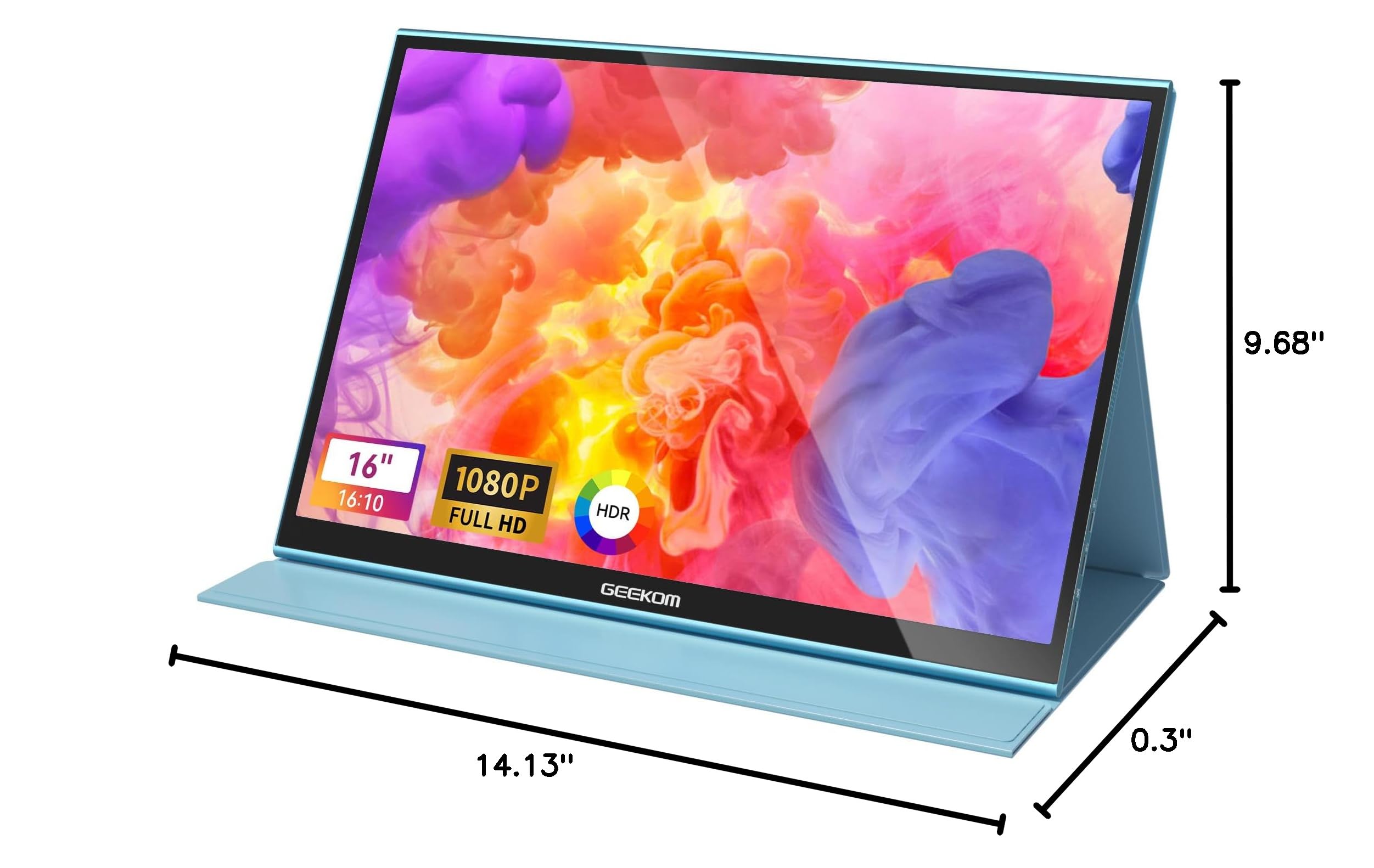 GEEKOM 16 Inch Portable Monitor - Ultra-Thin USB-C HDMI IPS HDR External Display with Smart Cover & Dual Speakers for Laptop, PC, Mac, Phone, Xbox, PS4, Switch | Perfect for Gaming, Work & Travel